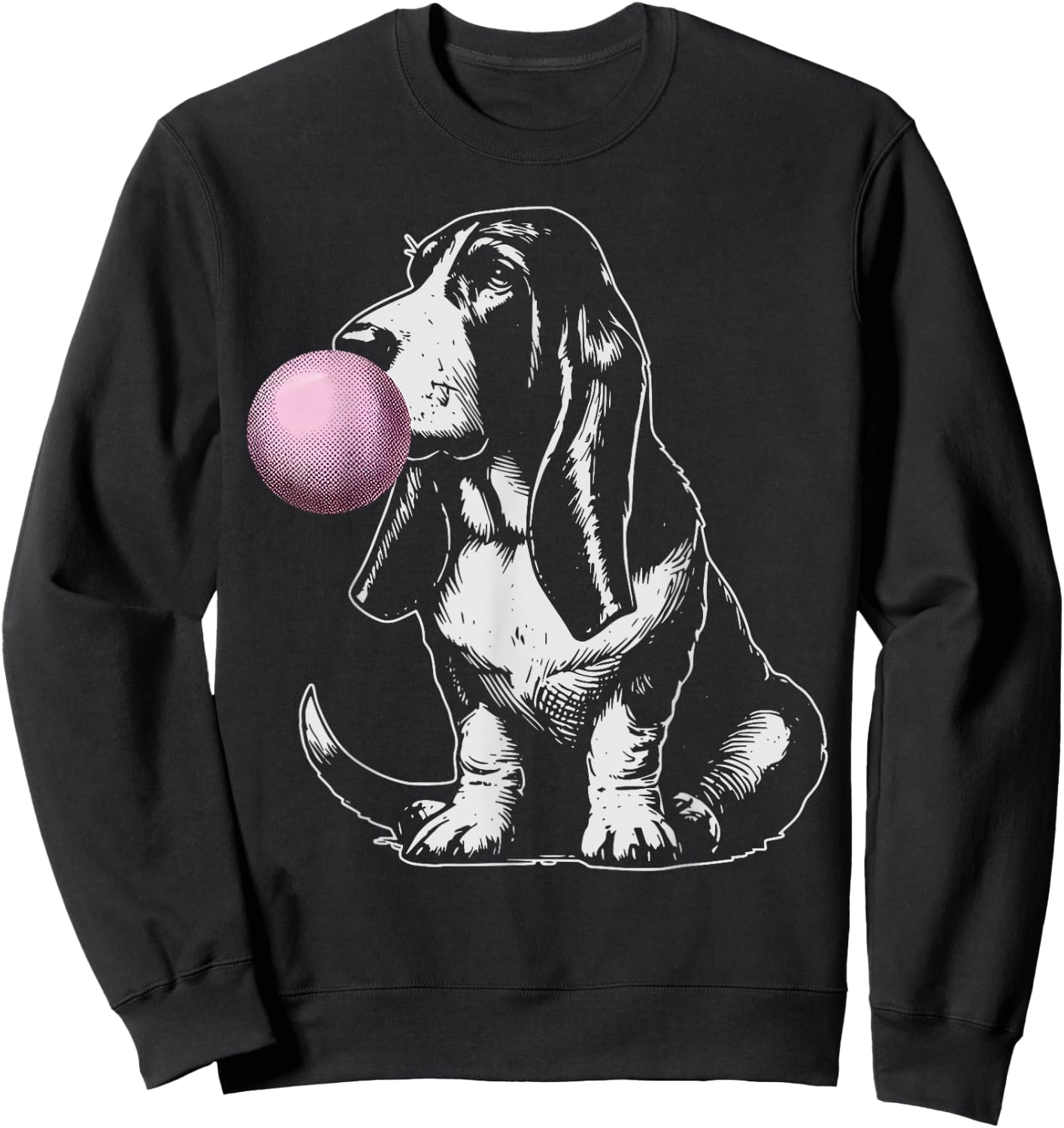 Vintage Dog Basset Hound Bubble Gum Graphic Owner Dog Lover Sweatshirt - Sweatshirt | Black