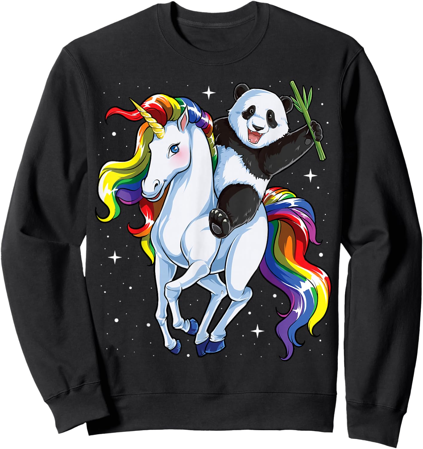 Panda Riding Unicorn Pandicorn Girls Kids Women Rainbow Gift Sweatshirt - Sweatshirt | Black