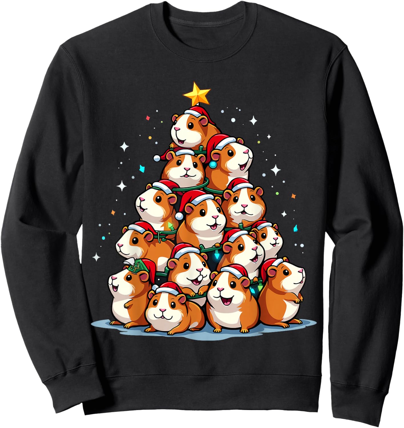 Guinea Pig Christmas Tree Funny Cavy Holiday Sweatshirt - Sweatshirt | Black