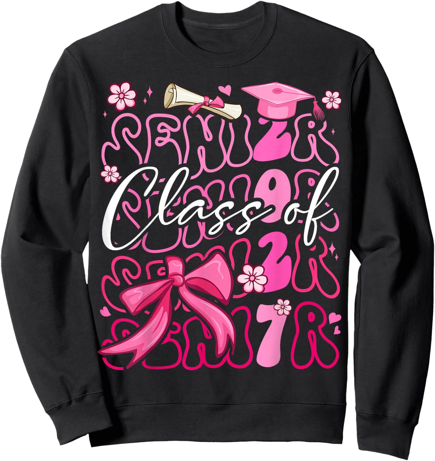 Class of 2027 Senior Cute Graduation Pink Bow 2027 Grad Girl Sweatshirt - Sweatshirt | Black
