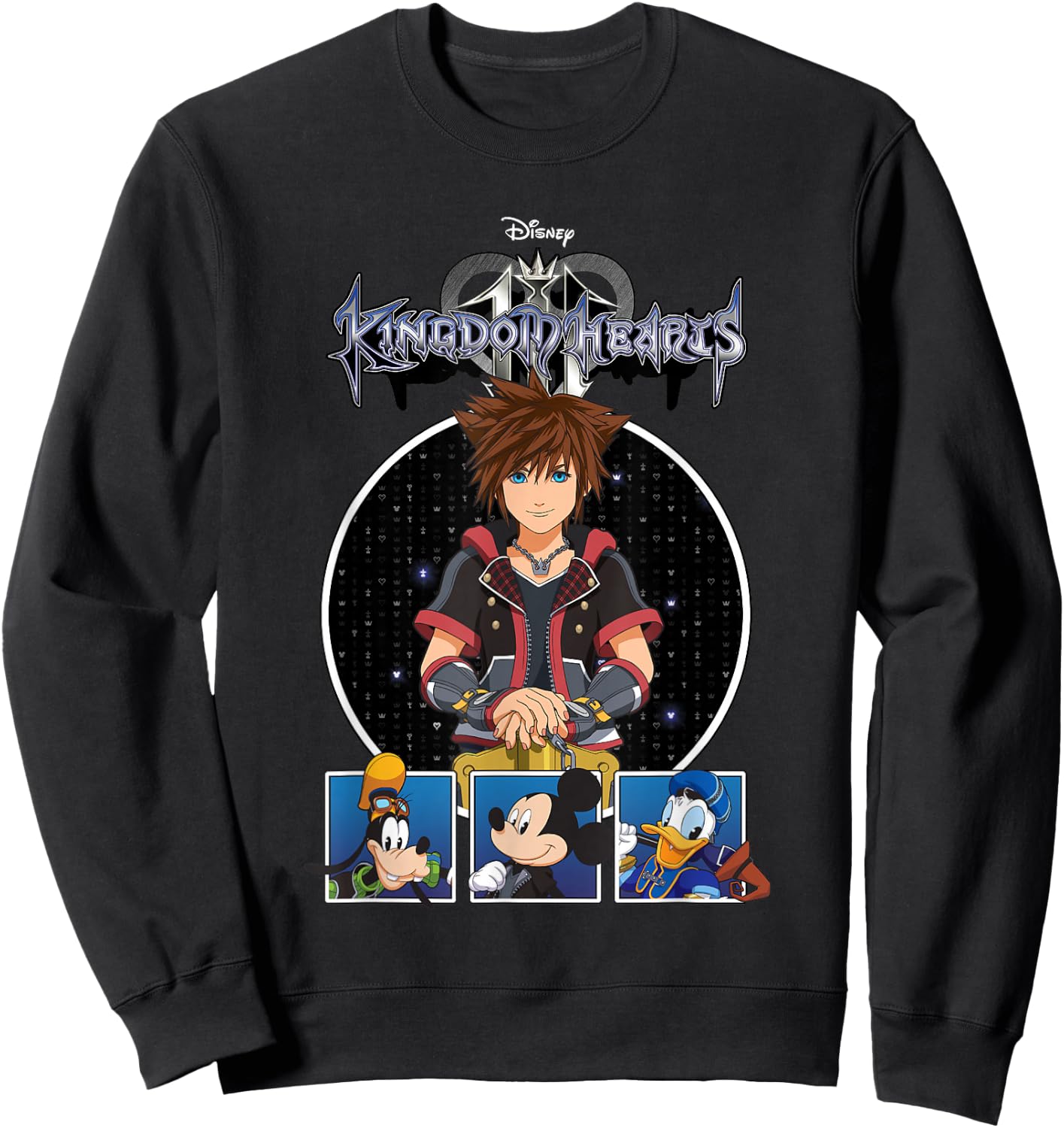 Disney Kingdom Hearts Sora Mickey Donald Goofy Panel Up Grid Sweatshirt - Sweatshirt | Black