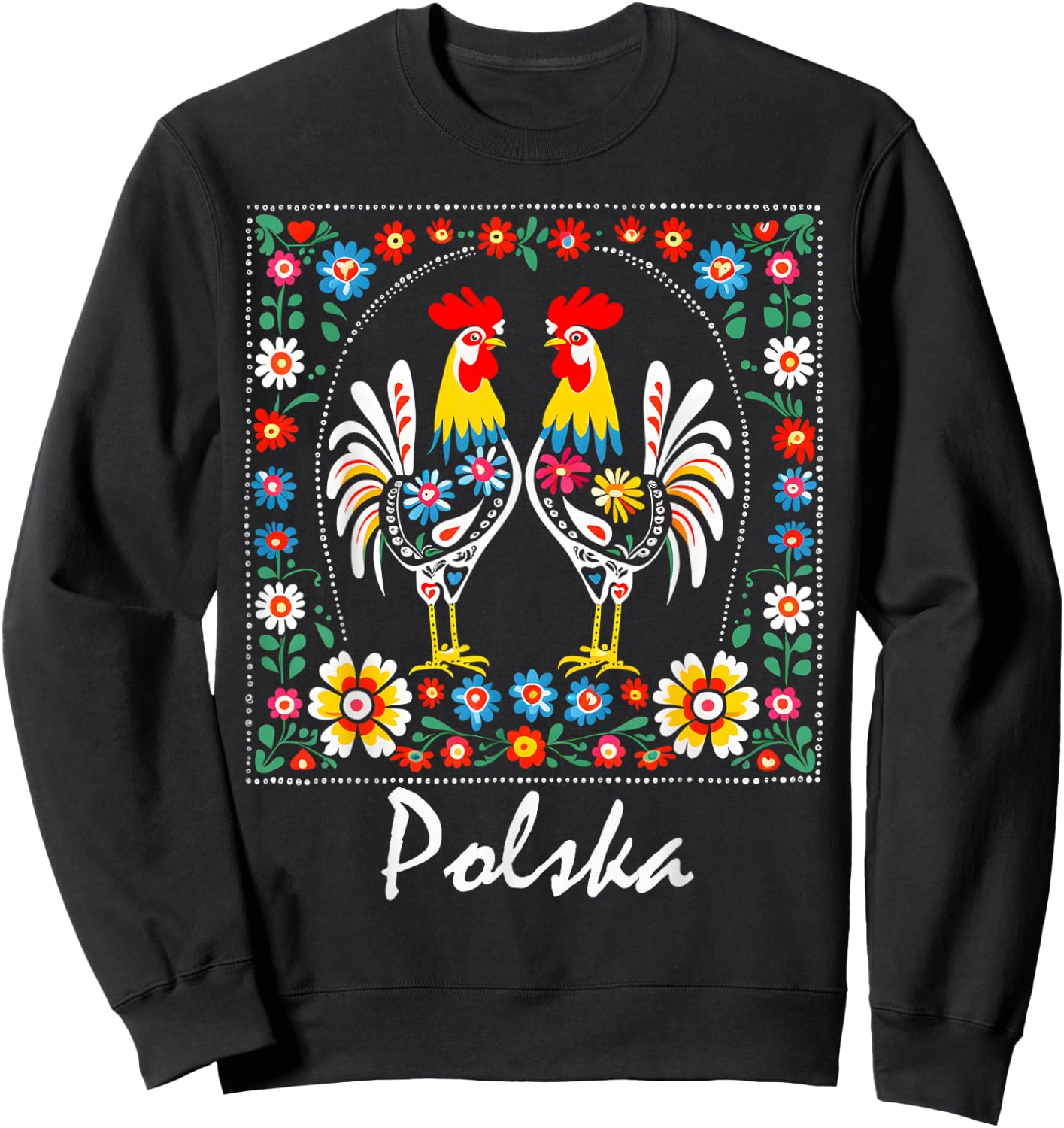 Poland Folk Art Flowers Polish Wycinanki Polska Day Festival Sweatshirt - Sweatshirt | Black