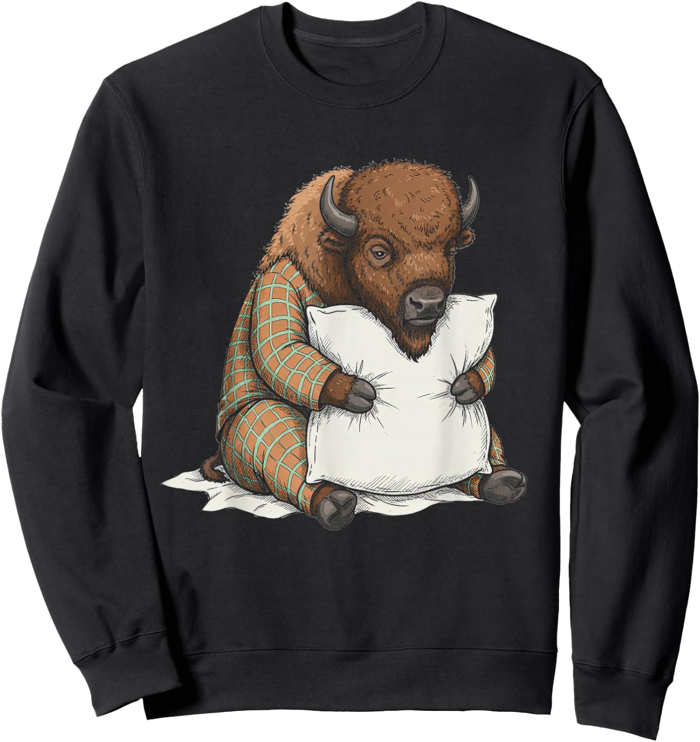 Funny Sleepy Bison Pajama Women Men Kids Boys And Girls Sweatshirt - Sweatshirt | Black
