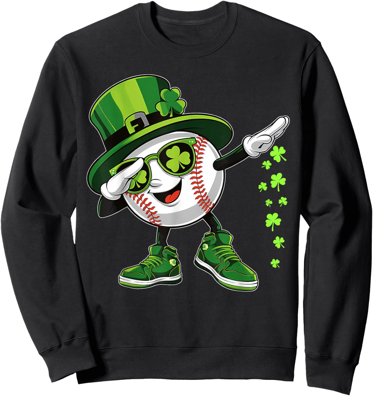 Funny Dabbing Shamrock Baseball St Patrick's Day Kids Sweatshirt - Sweatshirt | Black