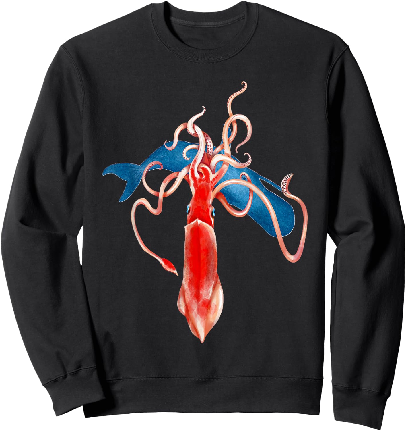 Fun Ocean Sea Animals Giant Squid vs Whale Sweatshirt - Sweatshirt | Black