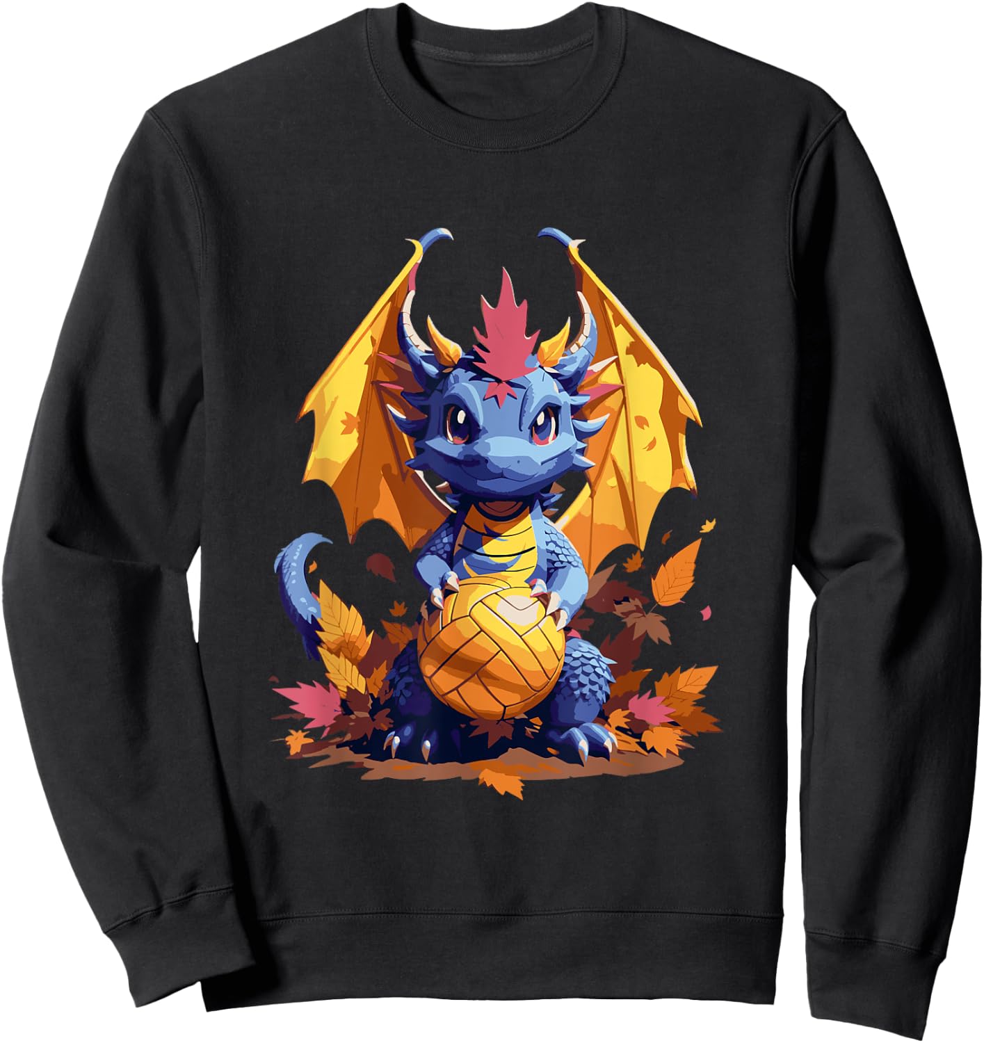 Dragon Volleyball Player Colorful Autumn Themed Sports Sweatshirt - Sweatshirt | Black