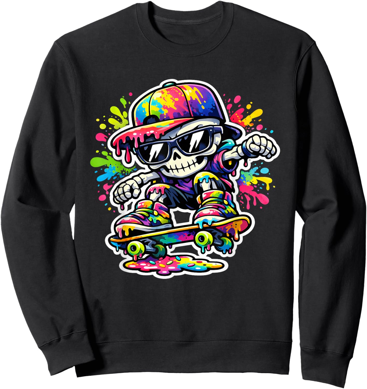 Retro Skate Kleidung für Herren Kinder Skater Jungen Y2K Graffiti Sweatshirt - Sweatshirt | Black