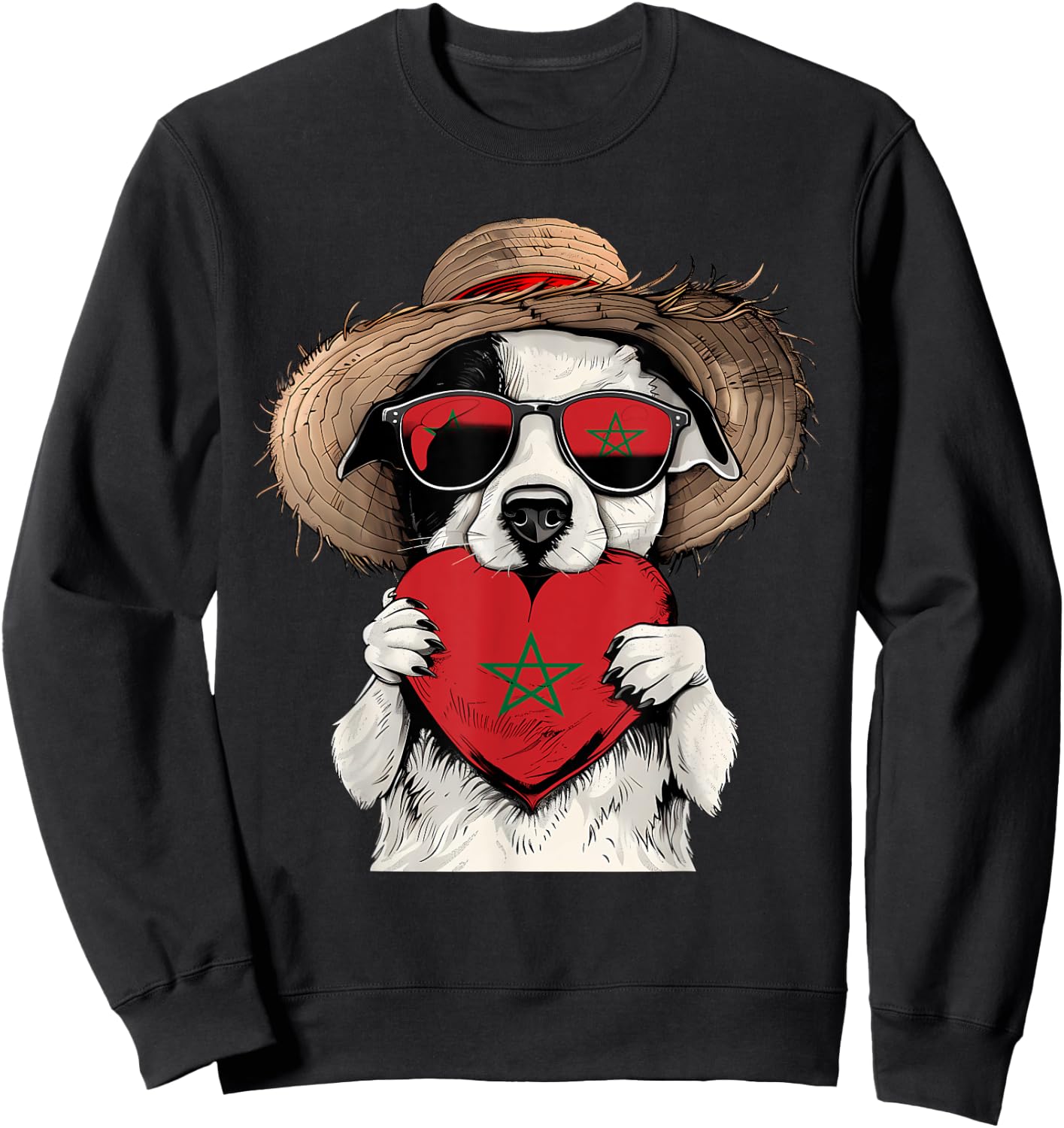 Morocco Flag Dog Moroccan Pride Heart Moroccan Roots Men Women Girls Kids Sweatshirt - Sweatshirt | Black