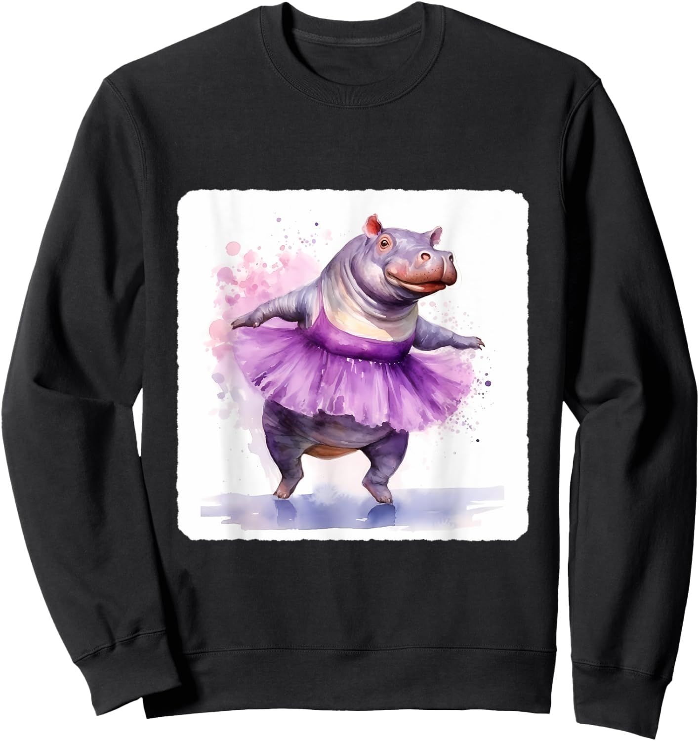 Hippo In A Tutu Dancing Ballet. Performance By Hippo In Tutu Sweatshirt - Sweatshirt | Black