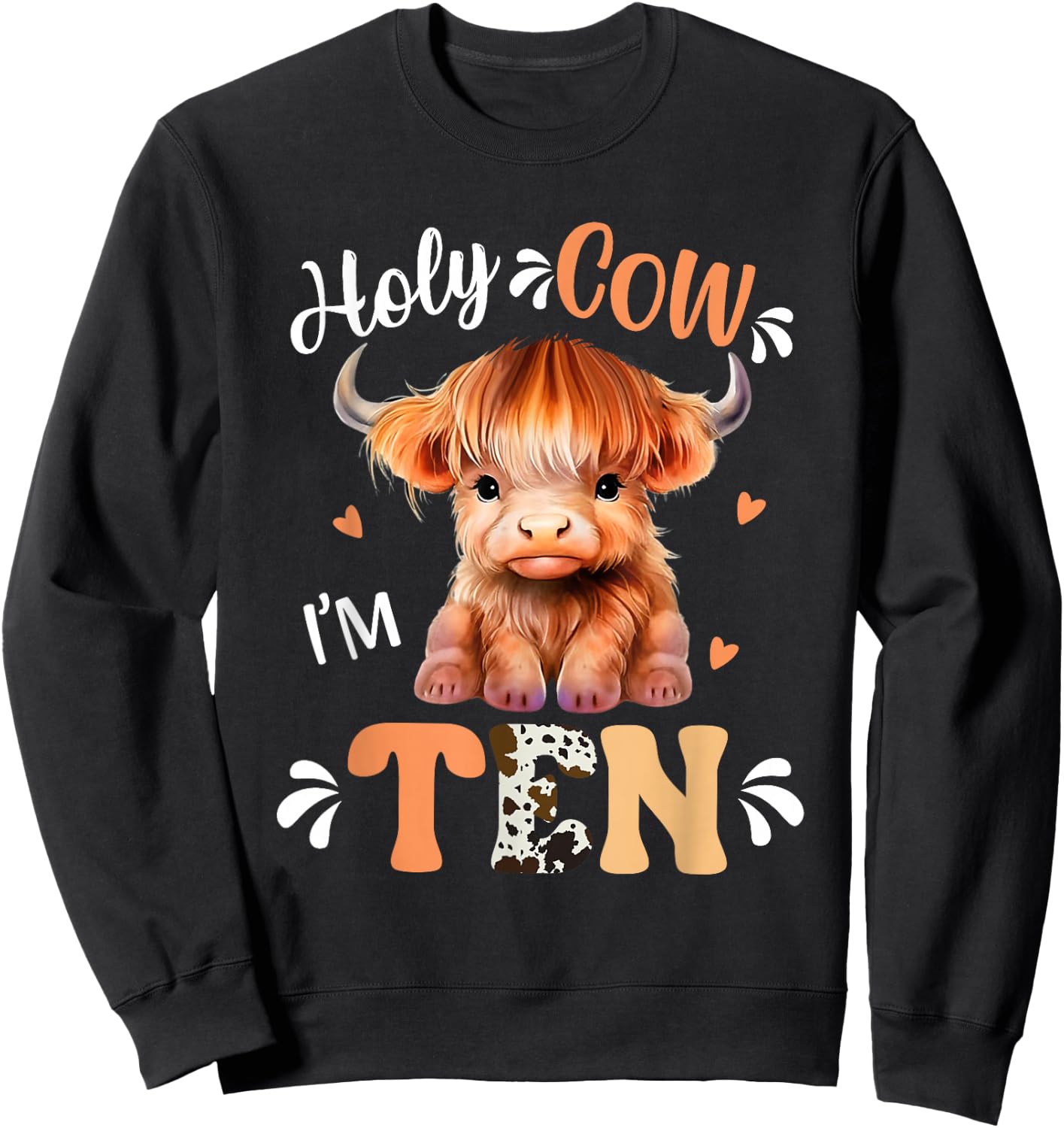 Holy Cow Im Ten Scottish Highland Cow Print 10th Birthday Sweatshirt - Sweatshirt | Black
