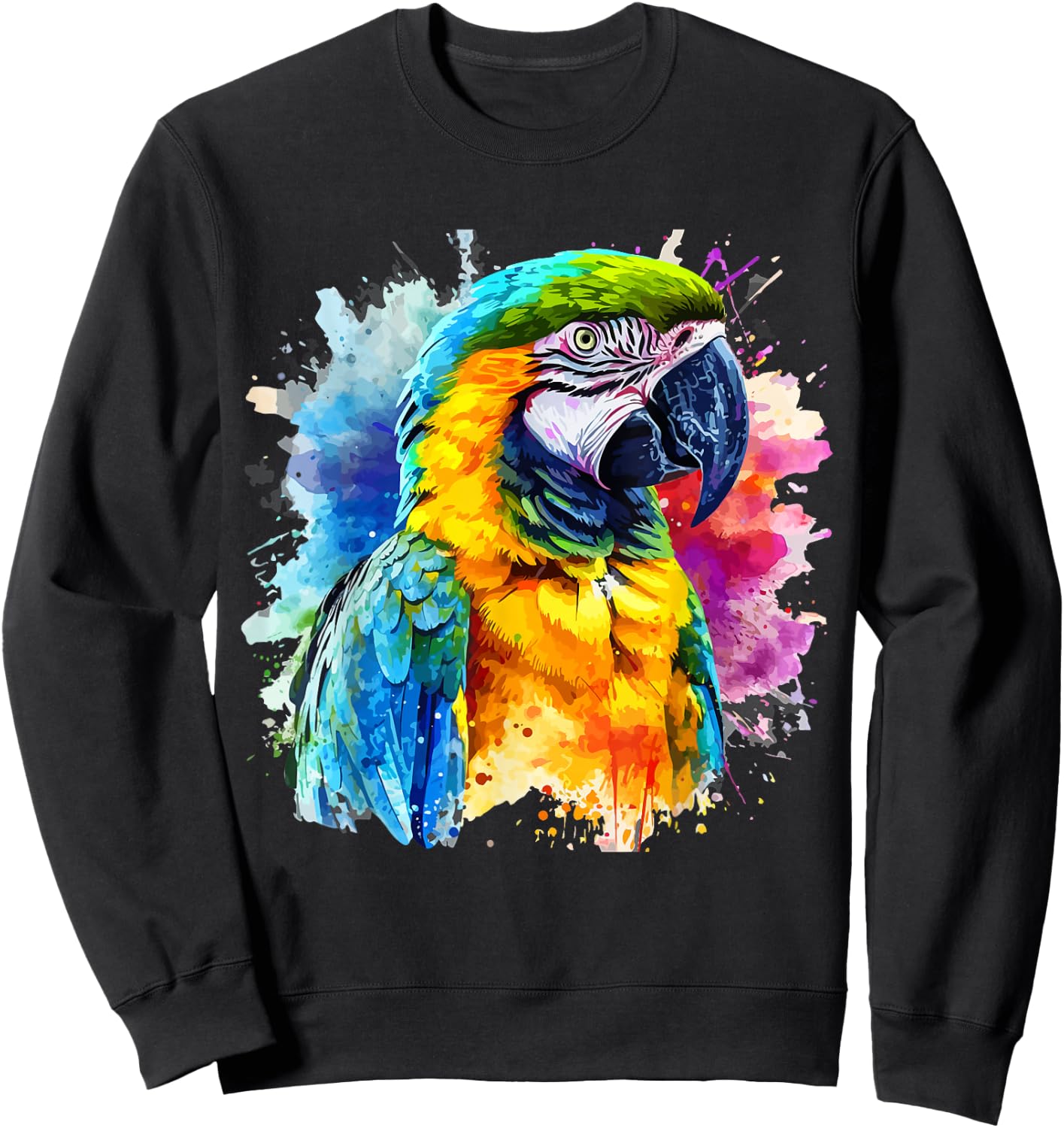 Colorful Parrot Watercolor Sweatshirt - Sweatshirt | Black