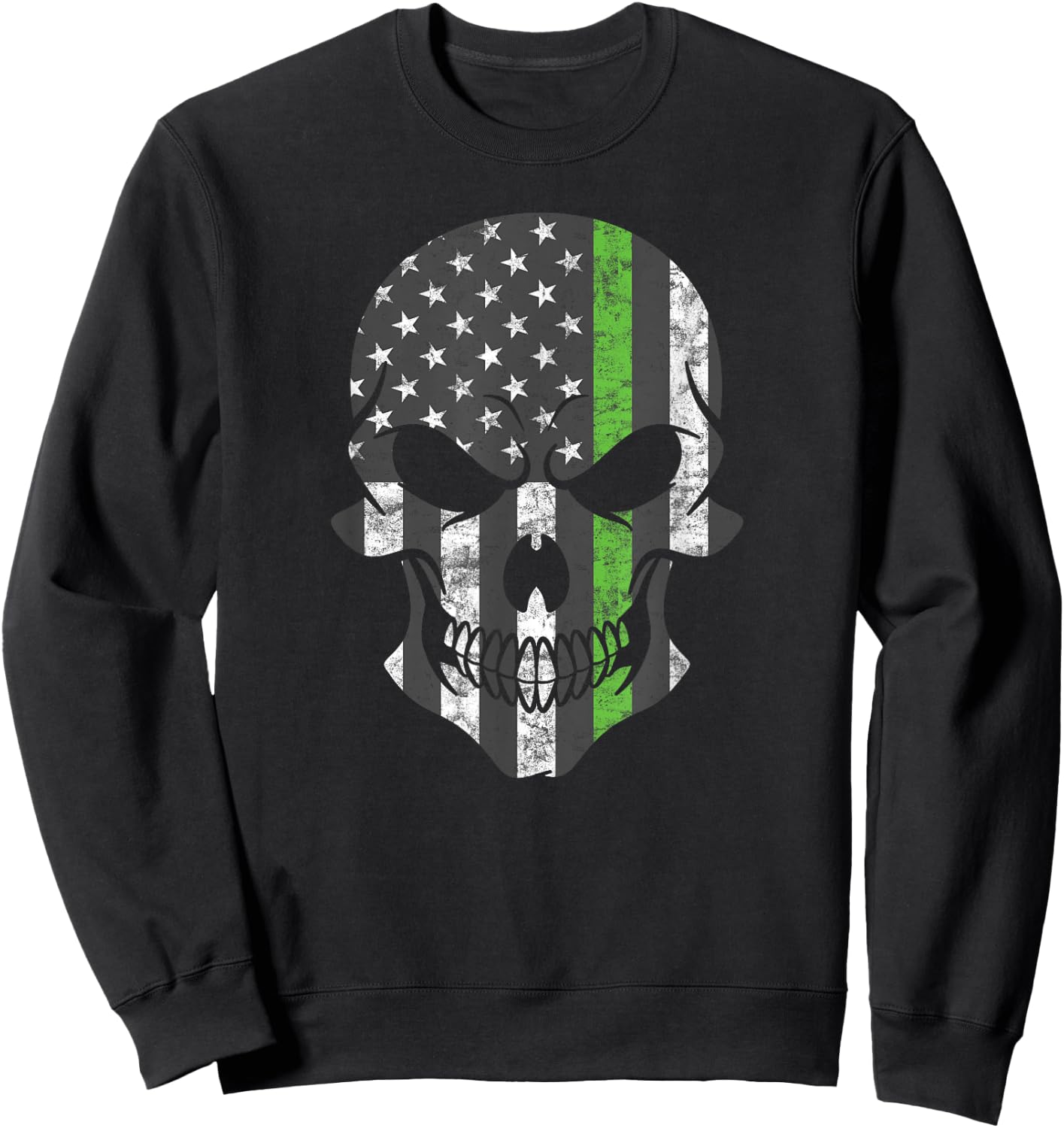 Green Thin Line USA Flag Skull Support Border Patrol Agents Sweatshirt - Sweatshirt | Black