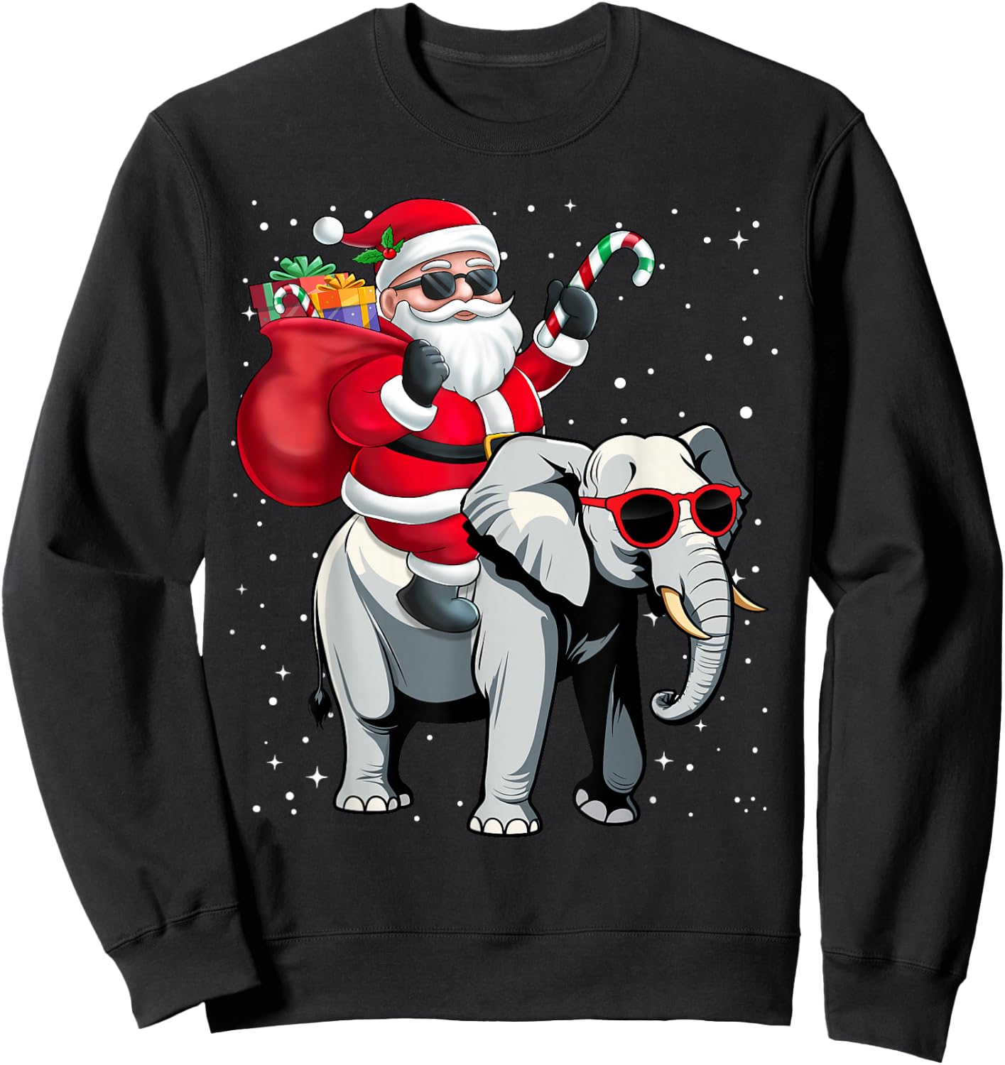 Santa Claus Riding An Elephant Christmas Boy Girl Kids Sweatshirt - Sweatshirt | Black