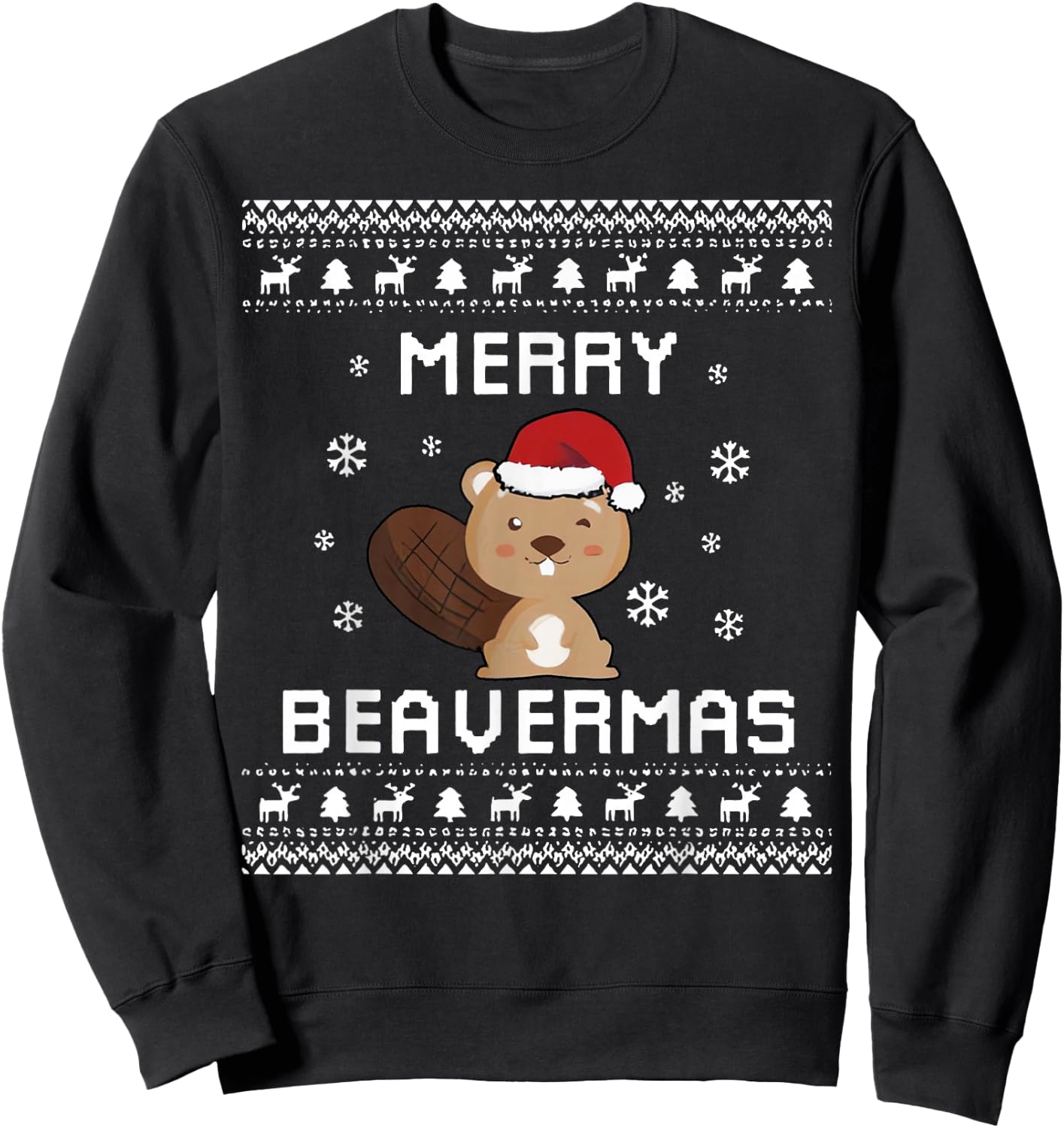 Merry Beavermas Beaver Ugly Christmas Holiday Winter Xmas Sweatshirt - Sweatshirt | Black