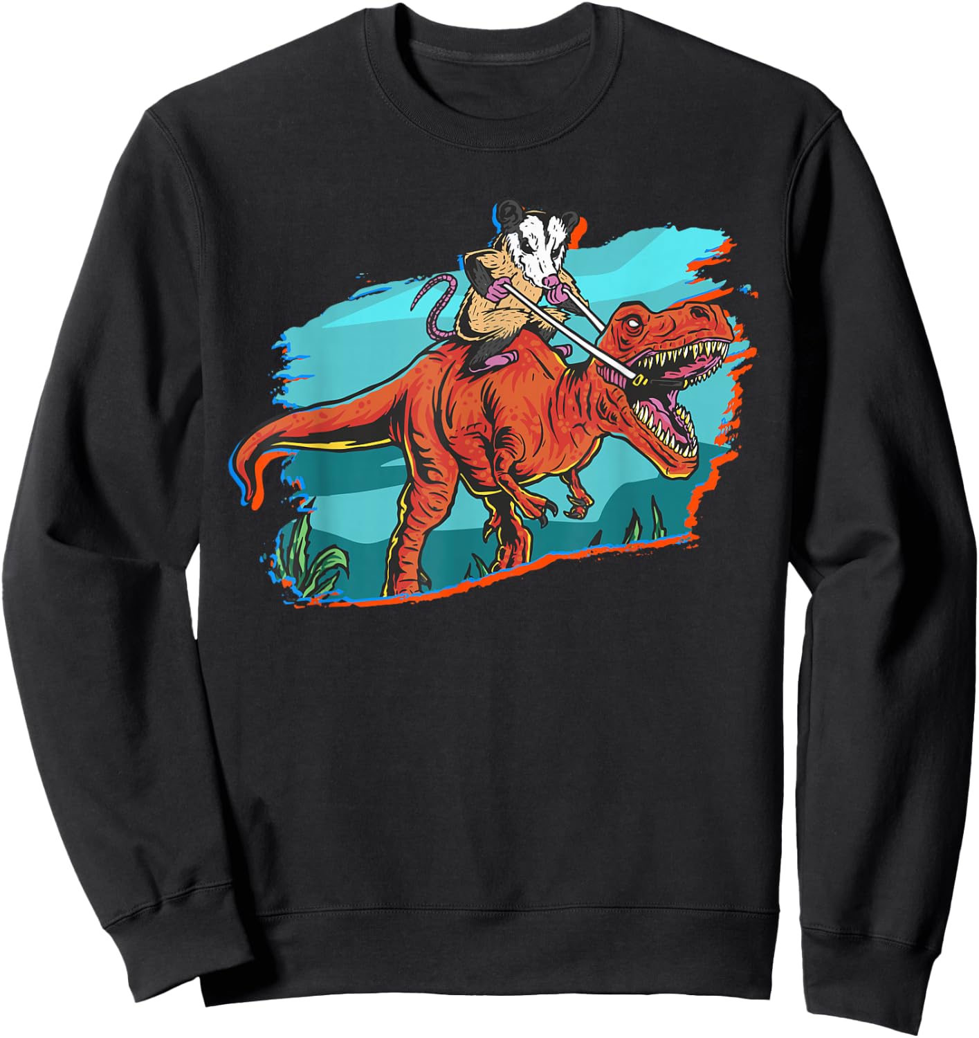 Opossum Riding Dinosaur Sweatshirt - Sweatshirt | Black