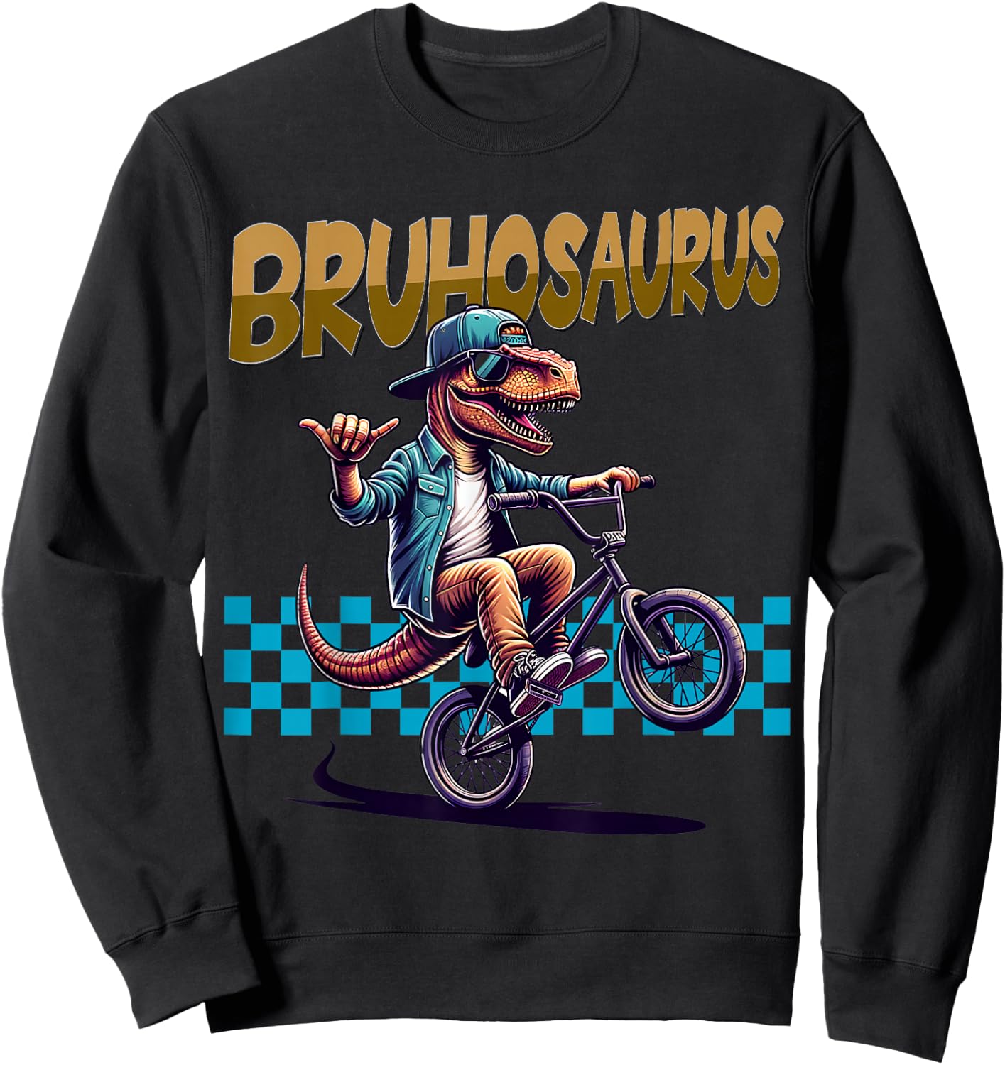 BRUHOSAURUS: T-Rex Dinosaur Riding BMX Bike - Boys Bruh Sweatshirt - Sweatshirt | Black