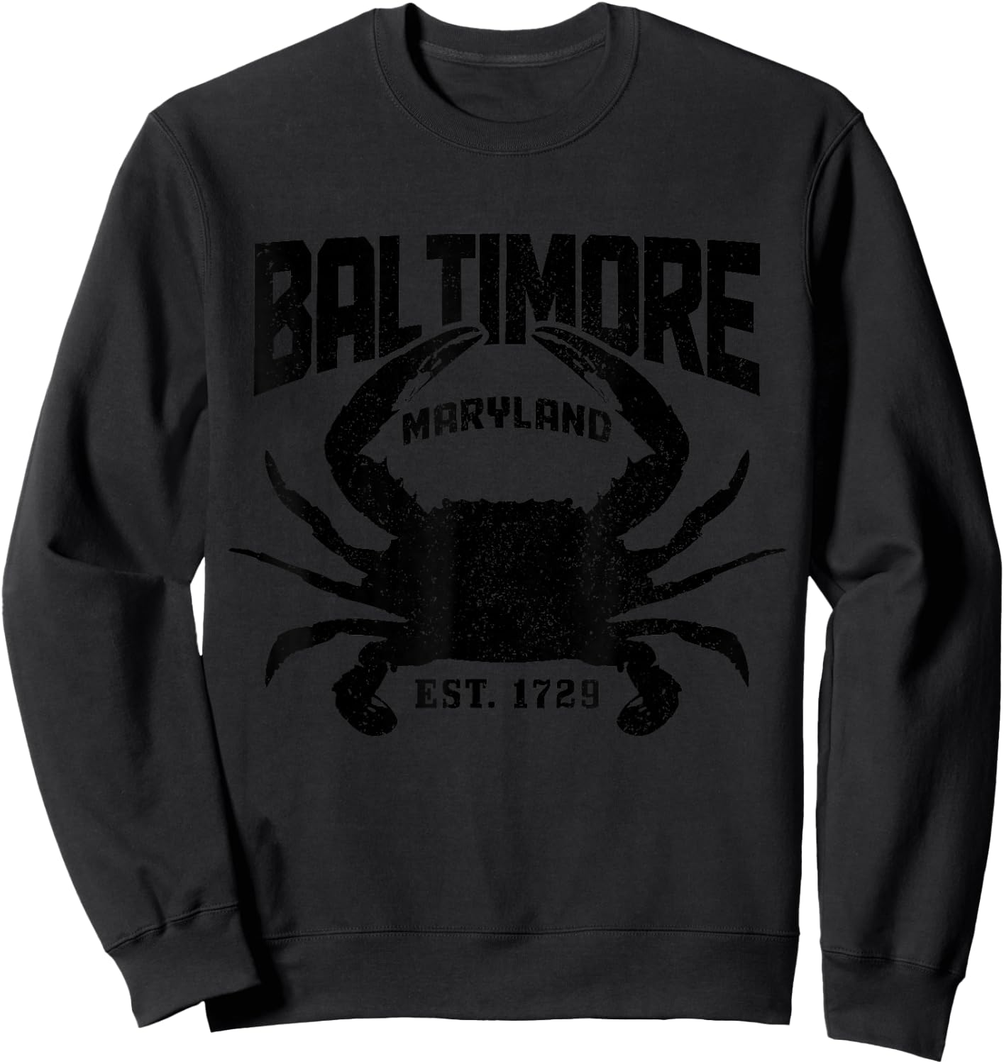 Baltimore Maryland Est. 1729 Pride Blue Crab Vintage Sweatshirt - Sweatshirt | Black