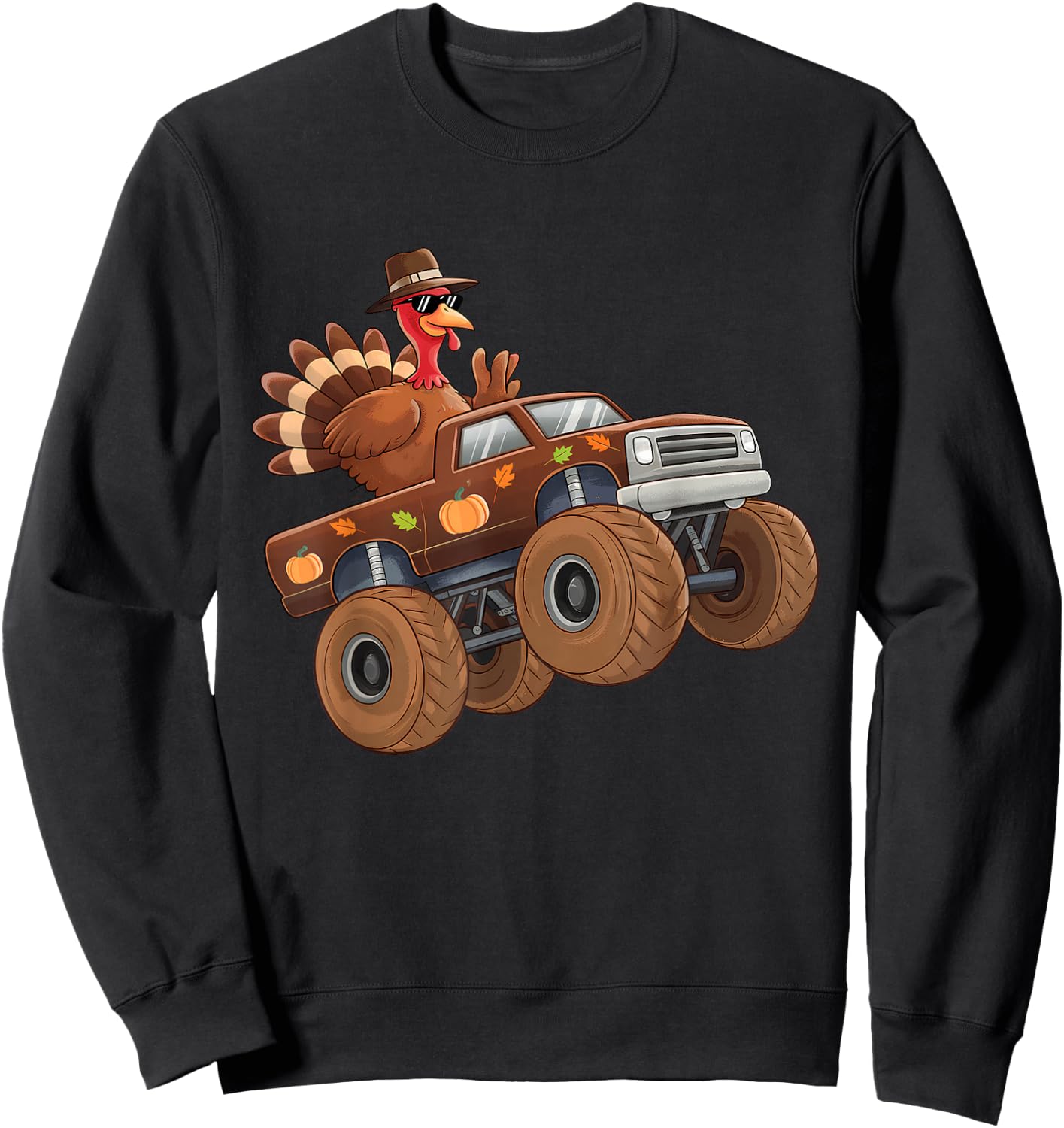 Turkey Thanksgiving Riding Monster Truck Boys Kids Sweatshirt - Sweatshirt | Black