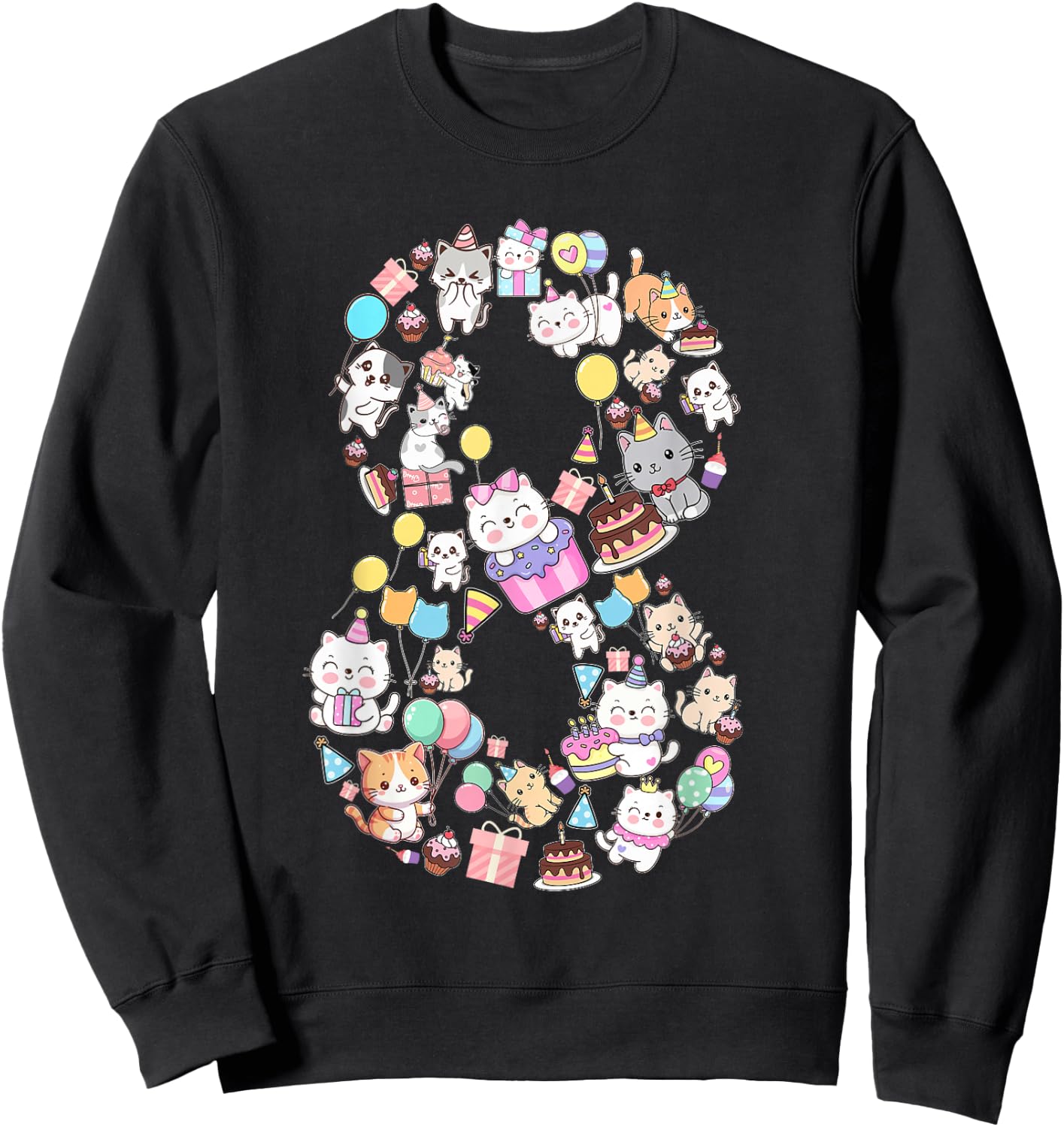 8 Year Old Cat Lover 8th Birthday Cat Animals Themed Sweatshirt - Sweatshirt | Black
