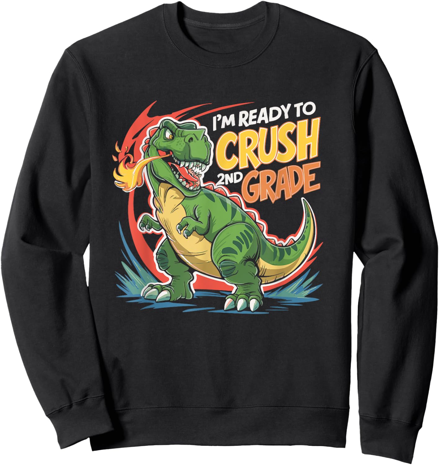 Boy Kid Ready To Crush 2nd Grade Dinosaur Back To School Sweatshirt - Sweatshirt | Black