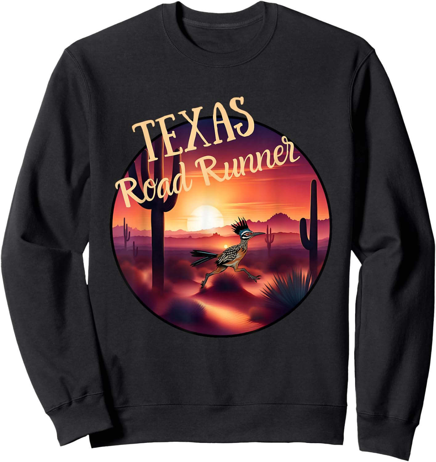 Texas Road Runner Cactus Sunset in the Desert Bird Lover Sweatshirt - Sweatshirt | Black