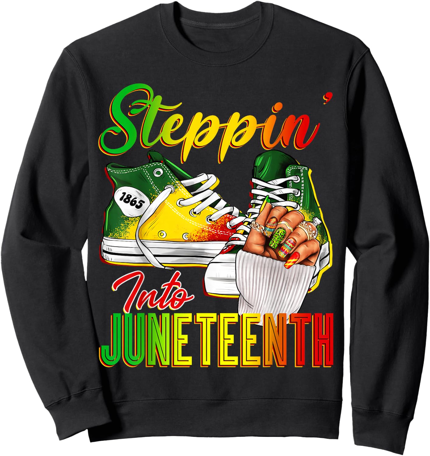 Women Steppin Into Juneteenth Afro African Sneakers Girls Sweatshirt - Sweatshirt | Black