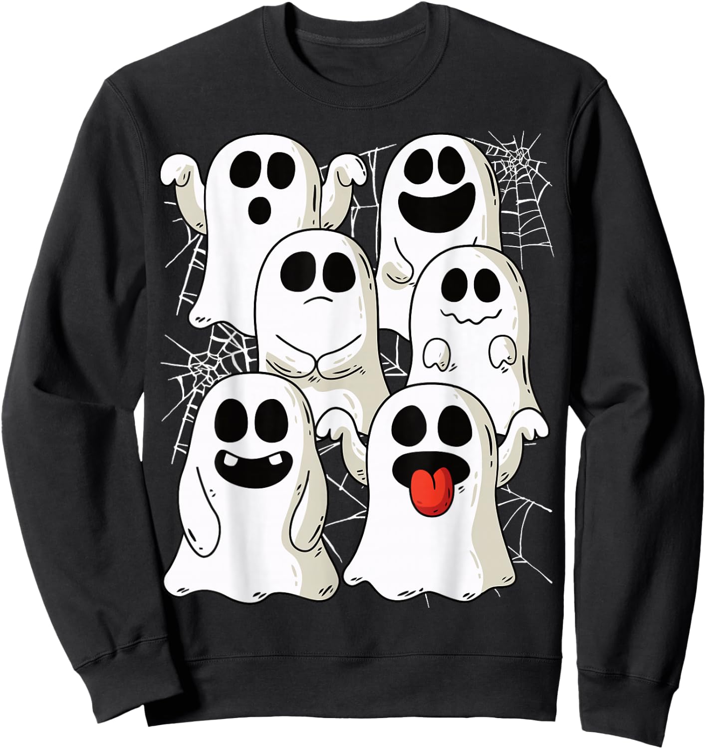 Halloween Ghost & Ghost Outfit with Spider Webs , black Sweatshirt - Sweatshirt | Black