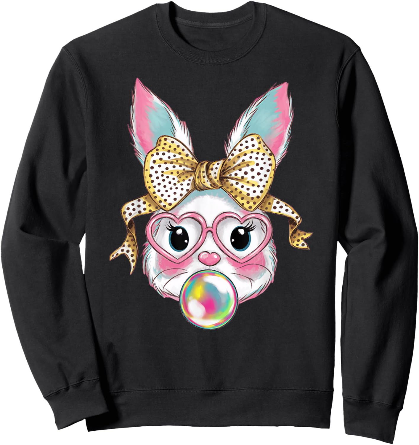Cute Rabbit Bunny Face Blowing Bubble Gum Easter Day Girls Sweatshirt - Sweatshirt | Black