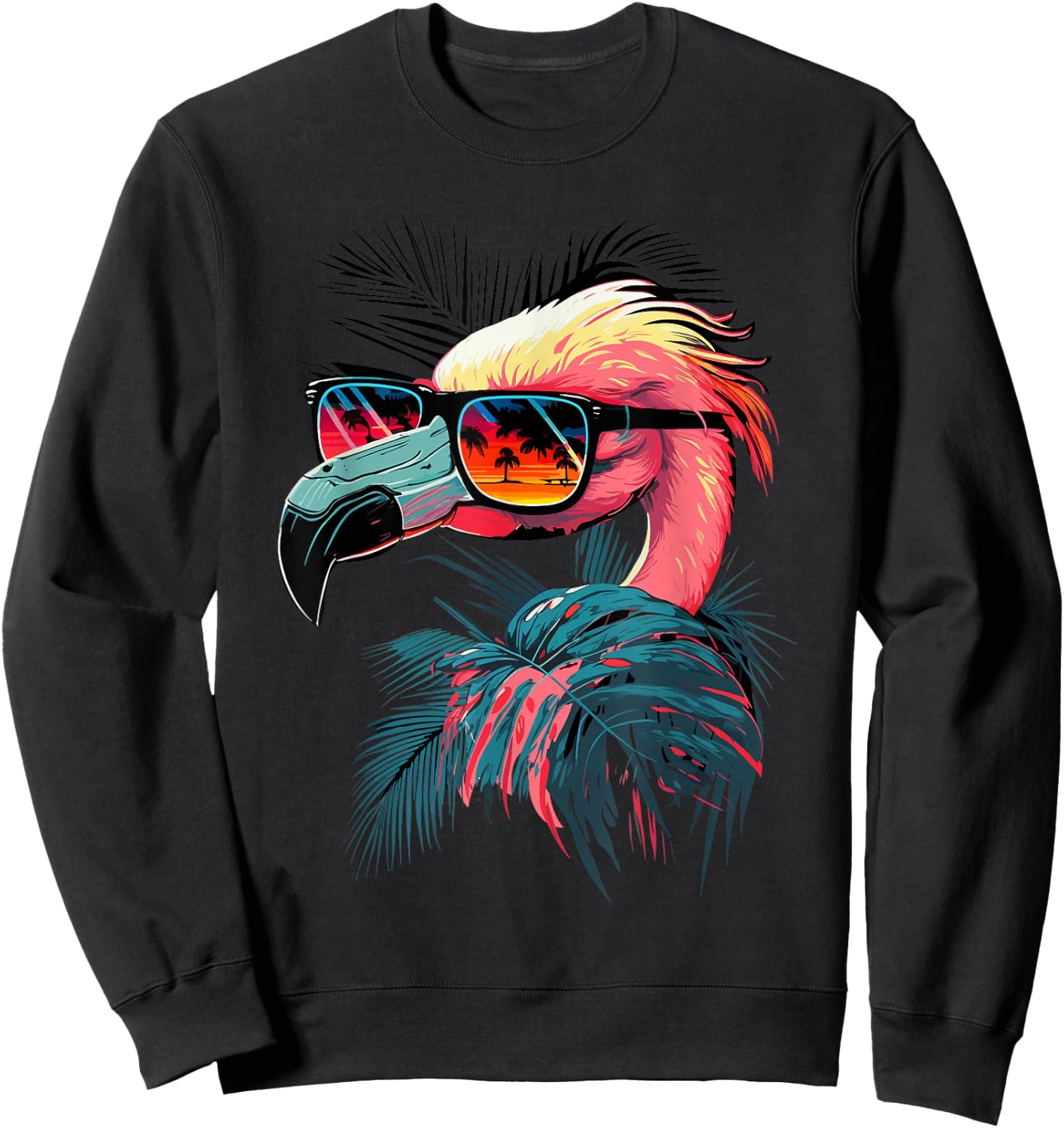 Retro Sunglasses Flamingo Kids Funny Flamingo Sweatshirt - Sweatshirt | Black