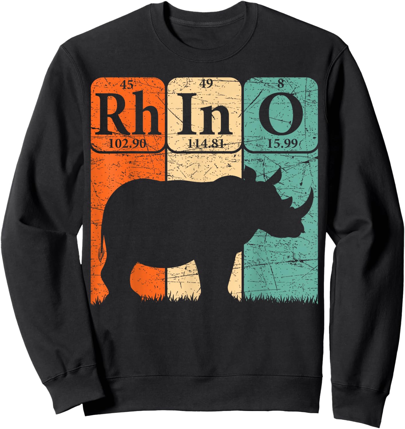 Rhino Periodic Table Elements Rhino Lover Rhinoceros Retro Sweatshirt - Sweatshirt | Black