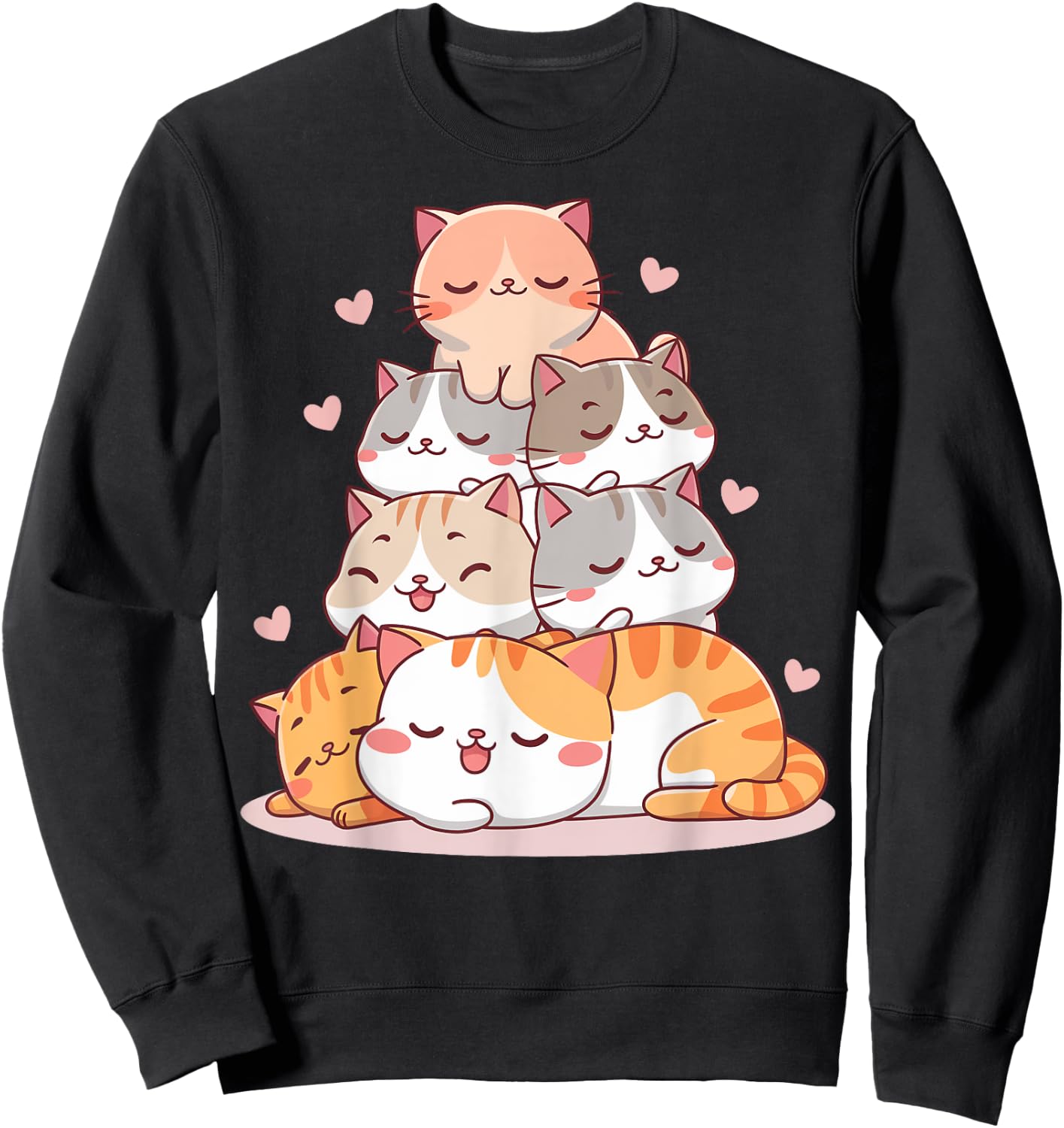 Cat Cute Kitty Anime Kawaii Gifts Women Cat Lover Sweatshirt - Sweatshirt | Black