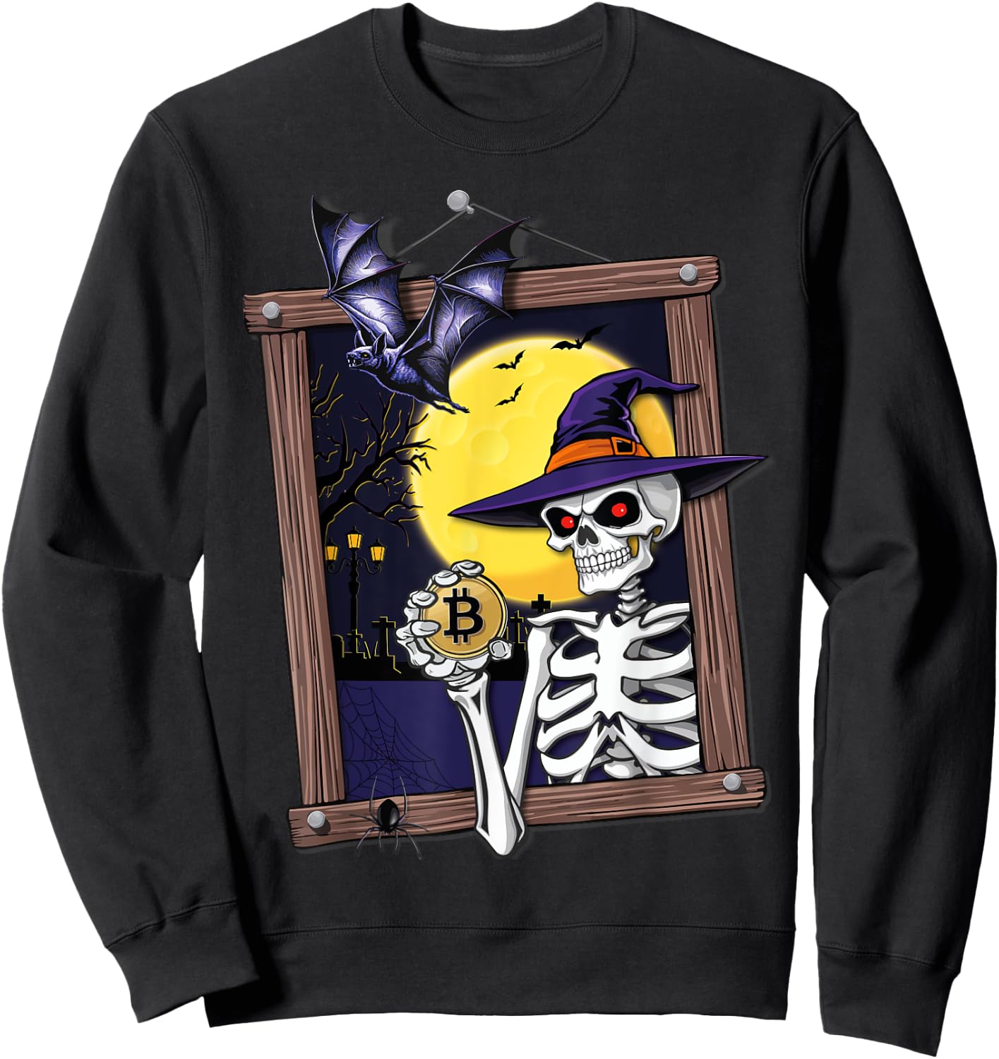 Funny Bitcoin Halloween Skeleton Spooky Crypto Sweatshirt - Sweatshirt | Black