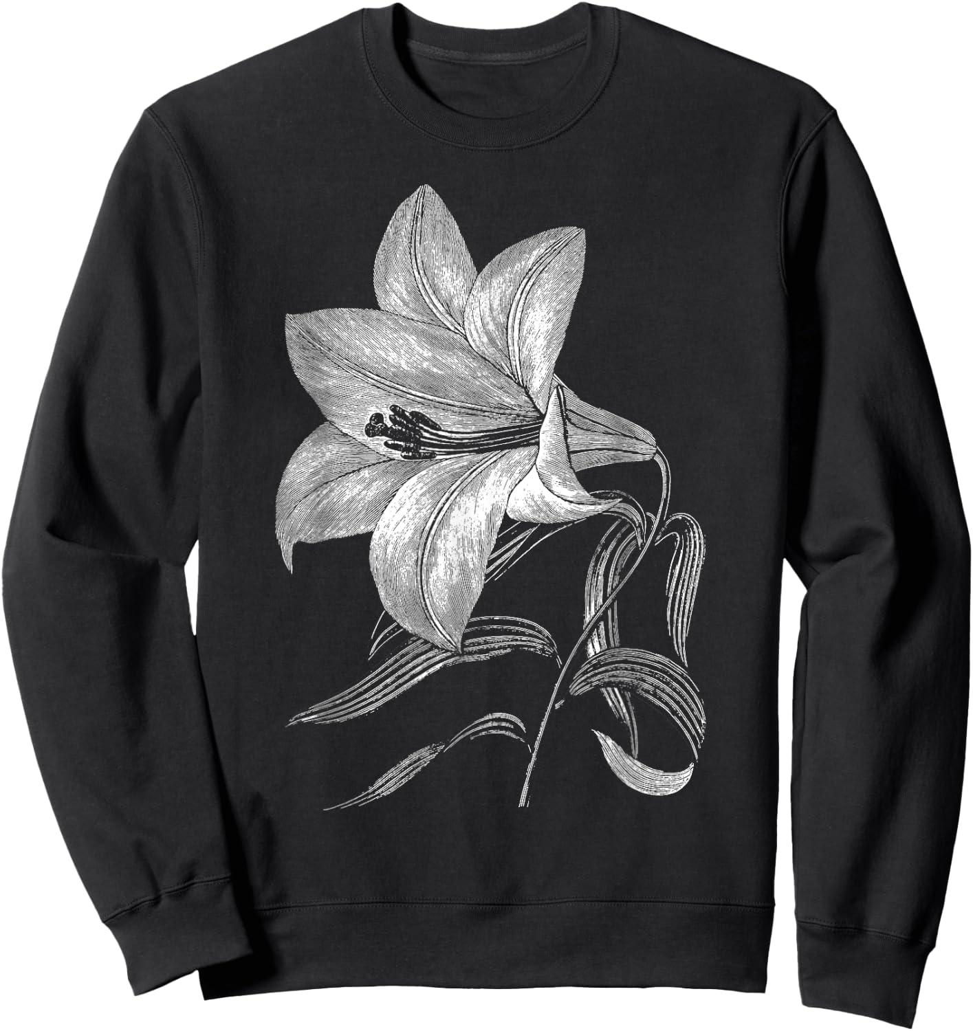Lily Flower Retro Vintage Floral Graphic Gift - White Lily Sweatshirt - Sweatshirt | Black