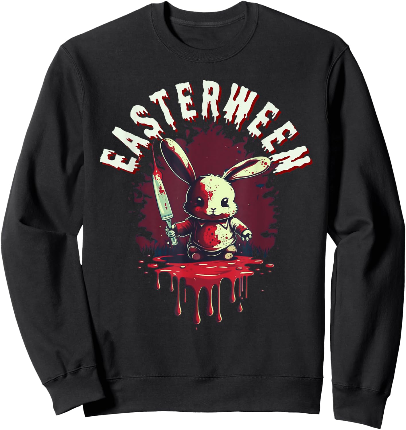 Easterween Happy Easter Scary Easter Bunny Costume Halloween Sweatshirt - Sweatshirt | Black