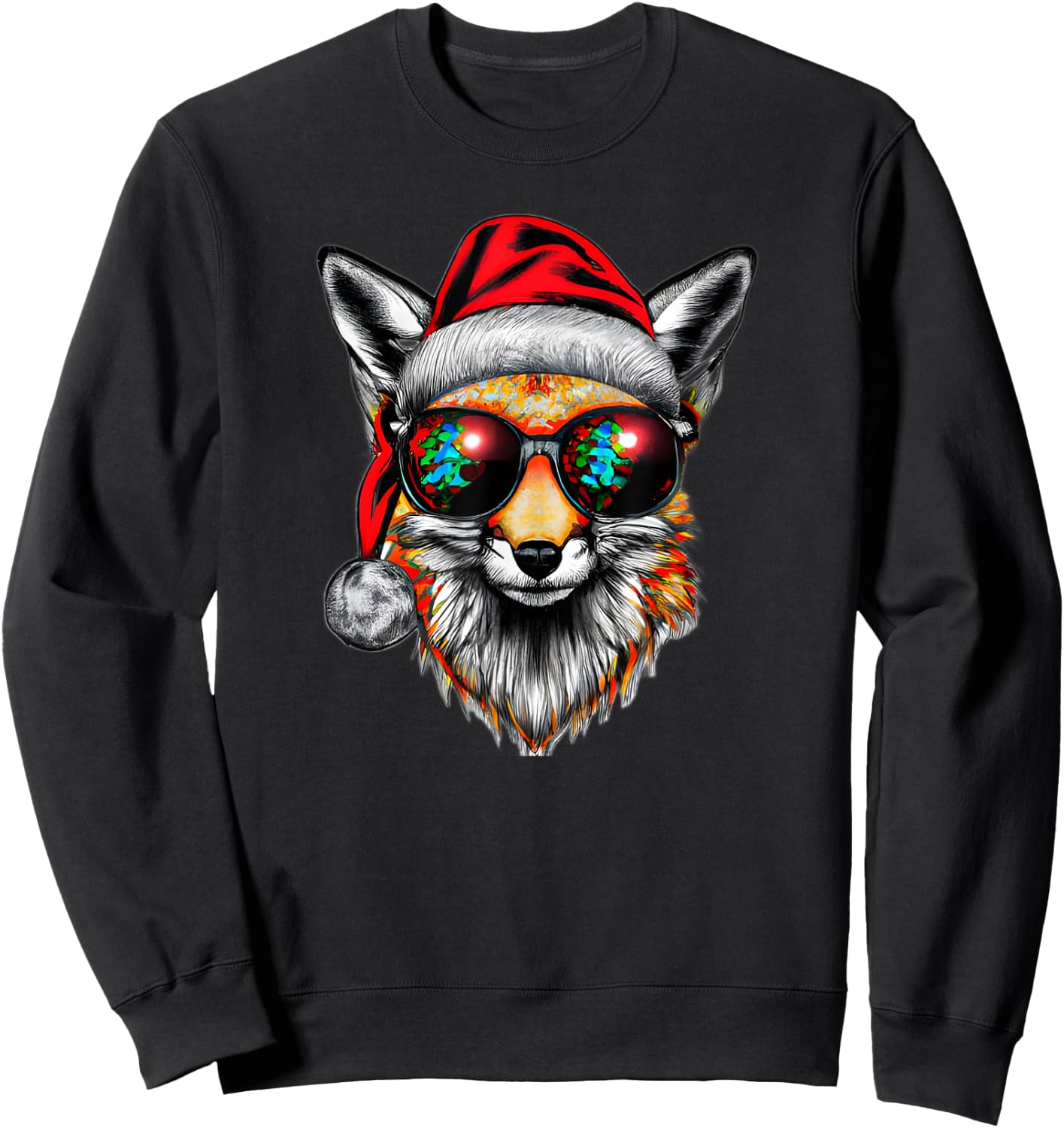 Very Cool Santa Fox Christmas with glasses Sweatshirt - Sweatshirt | Black