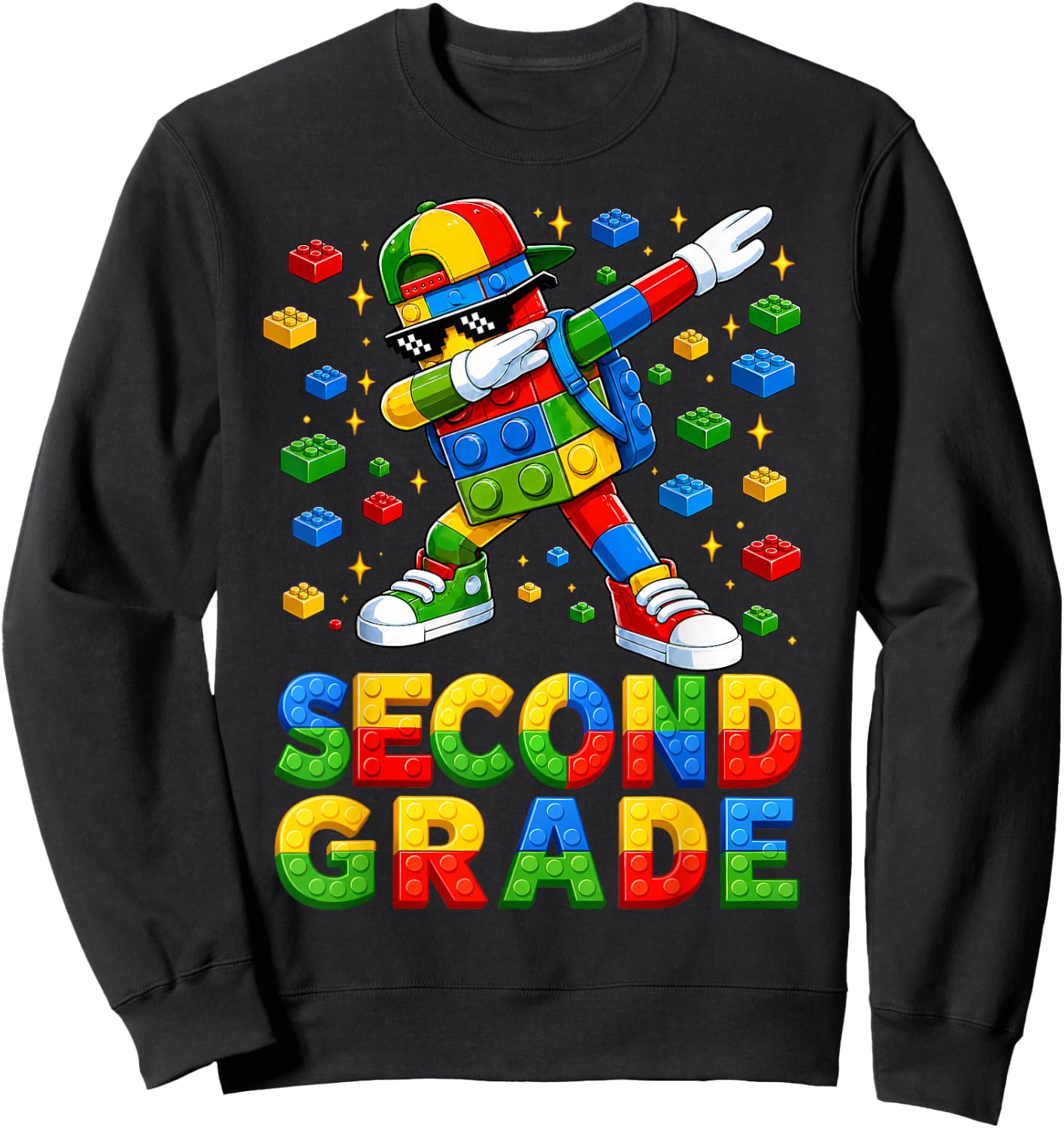 Hello 2nd Grade Kid Boy Building Blocks Brick Back to School Sweatshirt - Sweatshirt | Black