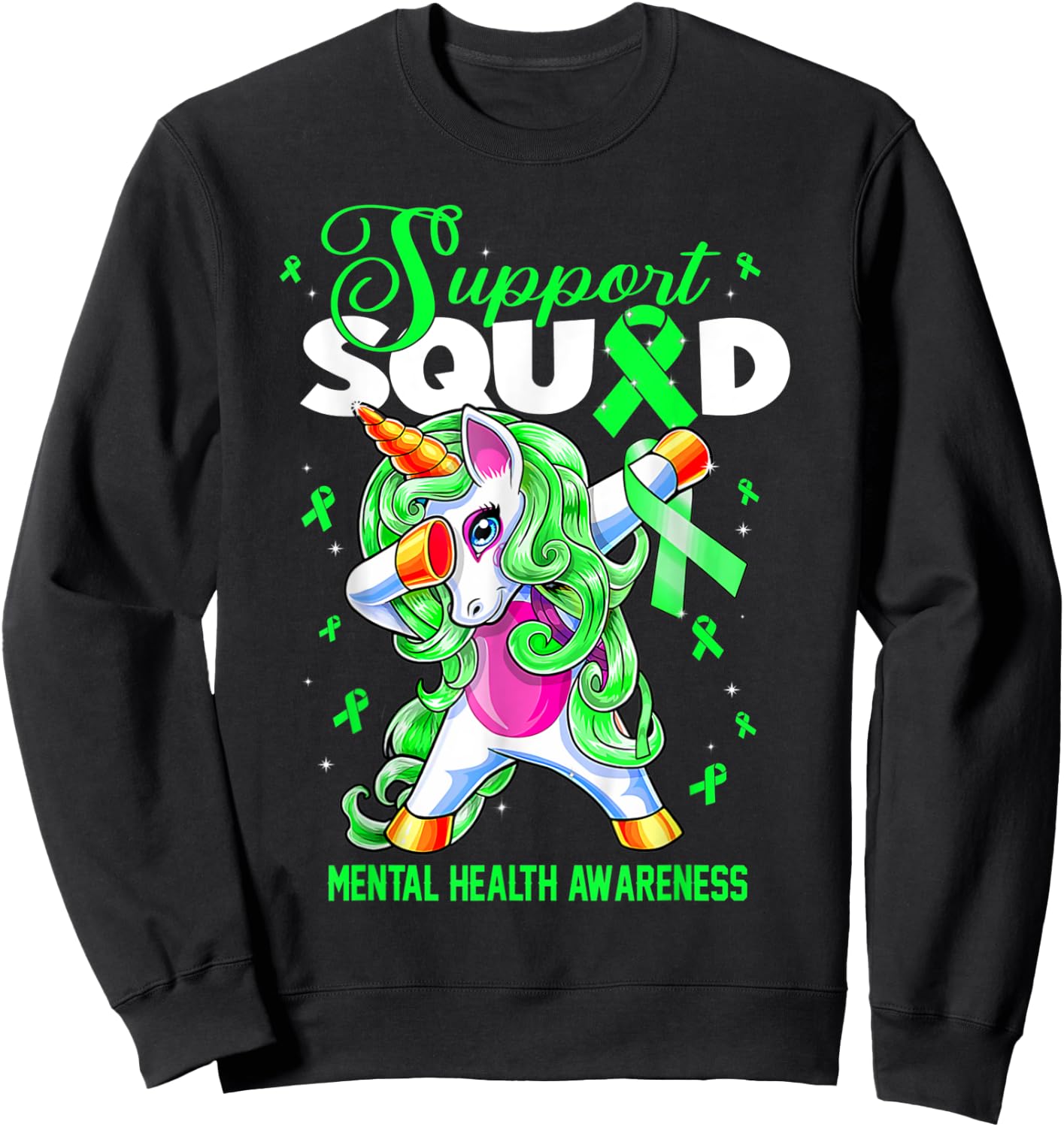 Cute Unicorn Support Squad Mental Health Awareness Month Sweatshirt - Sweatshirt | Black