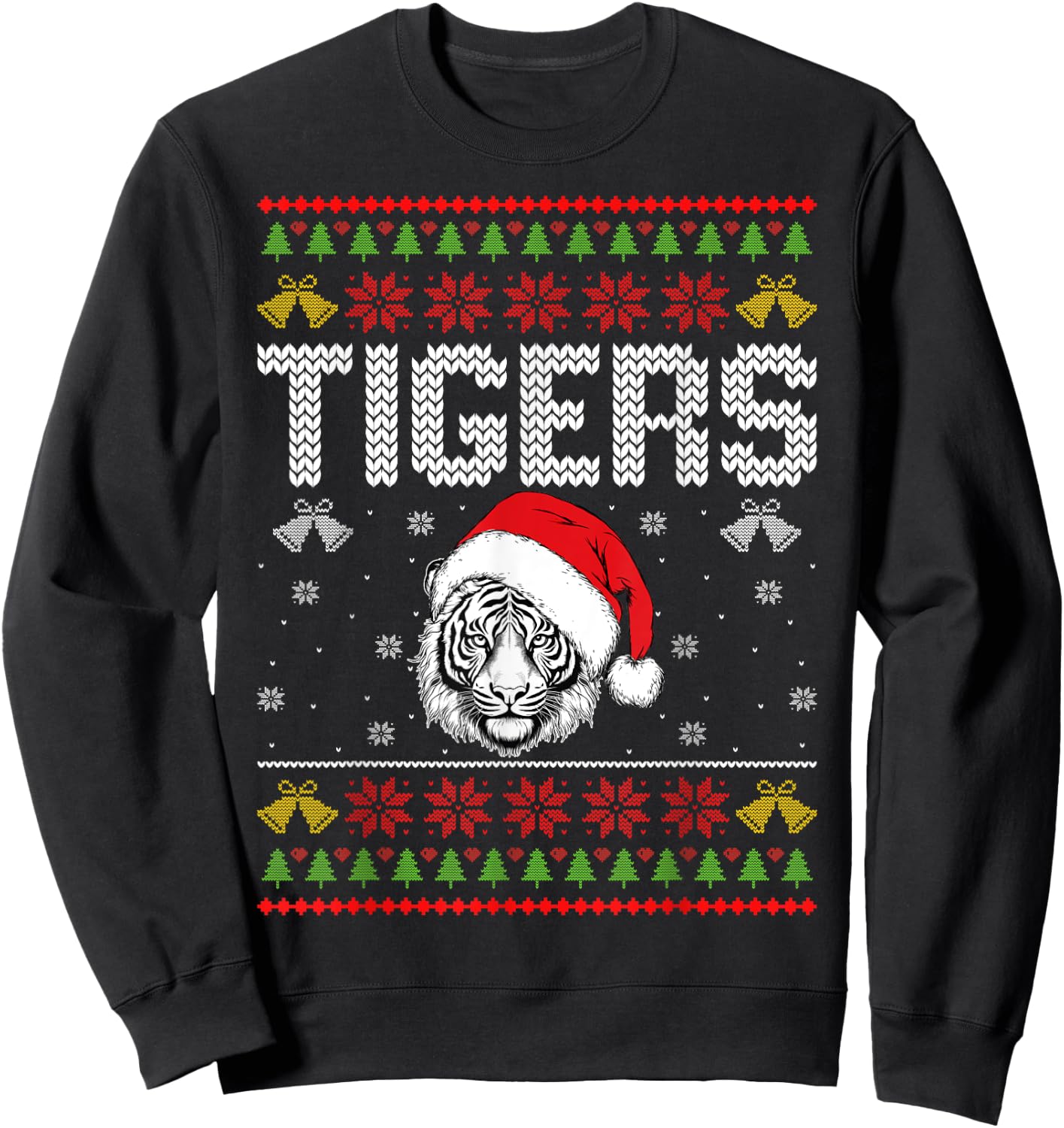 Tiger Wearing Santa Hat Xmas Party Ugly Christmas Tiger Sweatshirt - Sweatshirt | Black