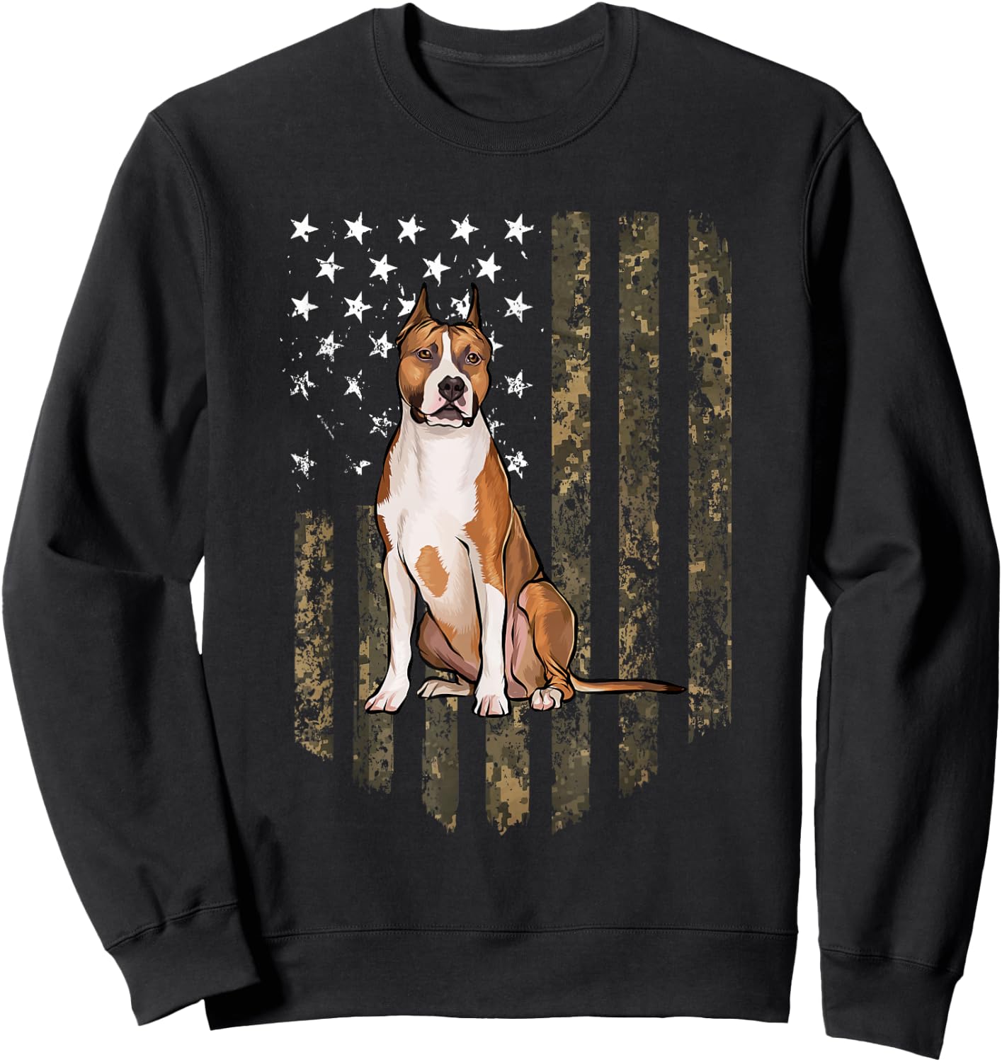 American Staffordshire Terrier Camouflage USA Flag Sweatshirt - Sweatshirt | Black
