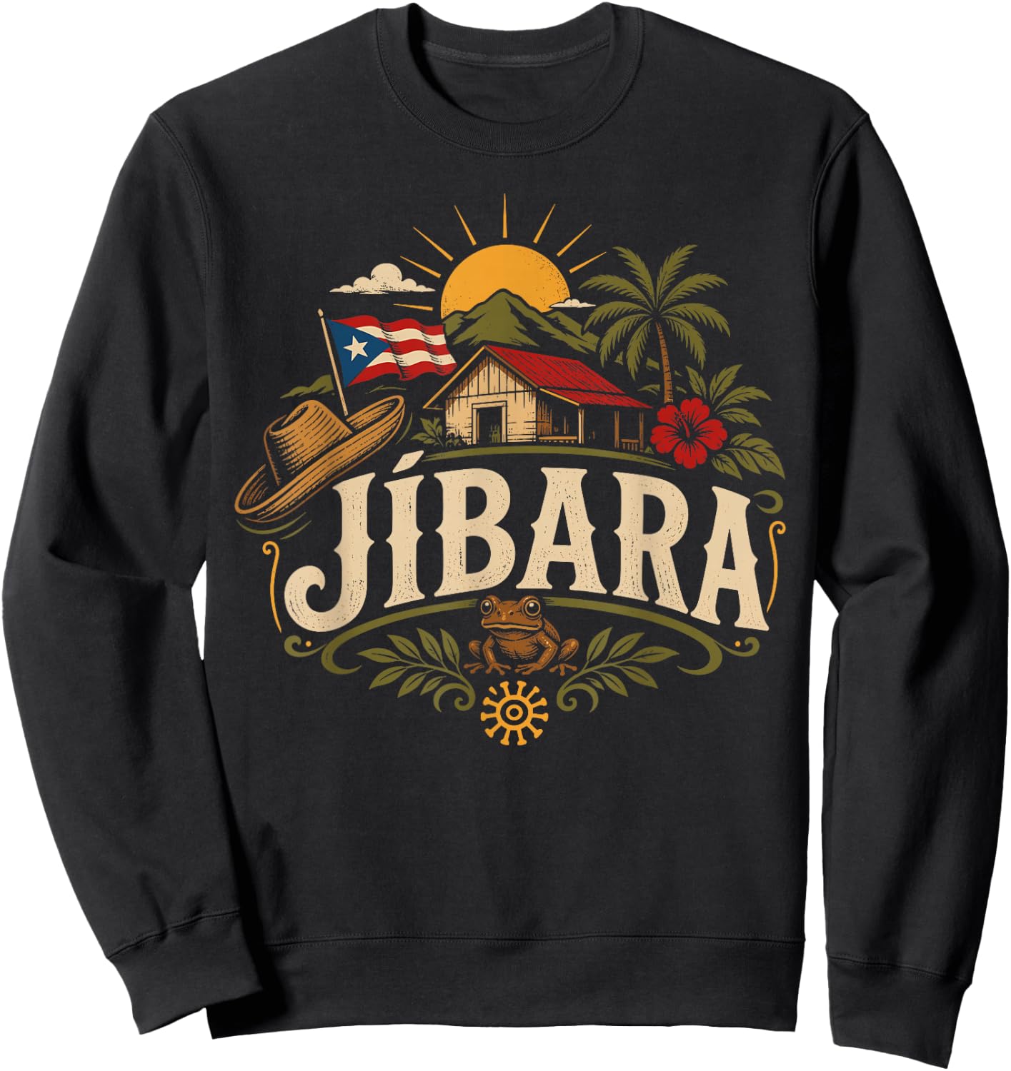 Jíbara Puerto Rico Pride Boricua Coquí Heritage Roots Sweatshirt - Sweatshirt | Black