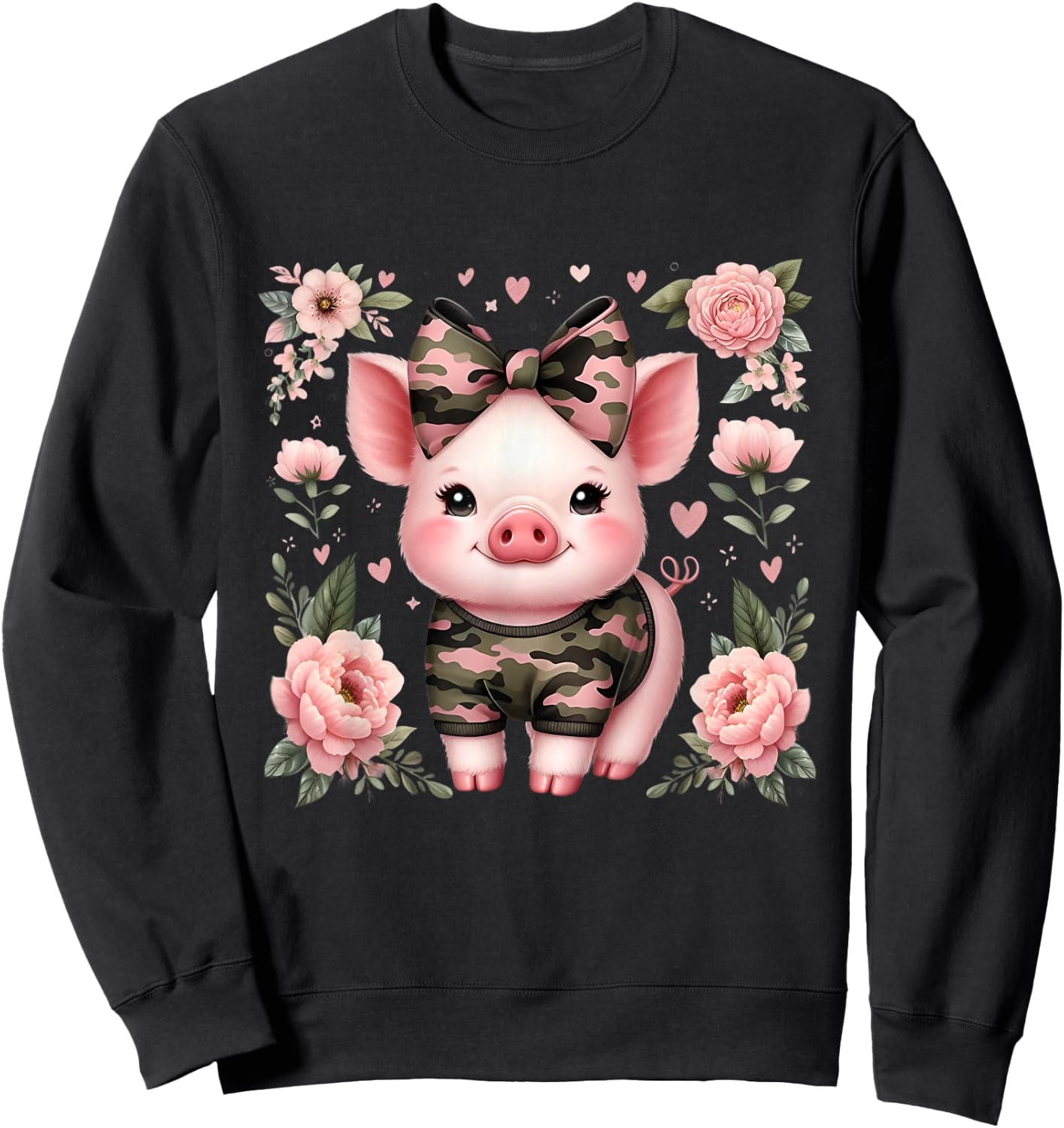 Cute Pig Camouflage Old Camo Coquette Sweatshirt - Sweatshirt | Black
