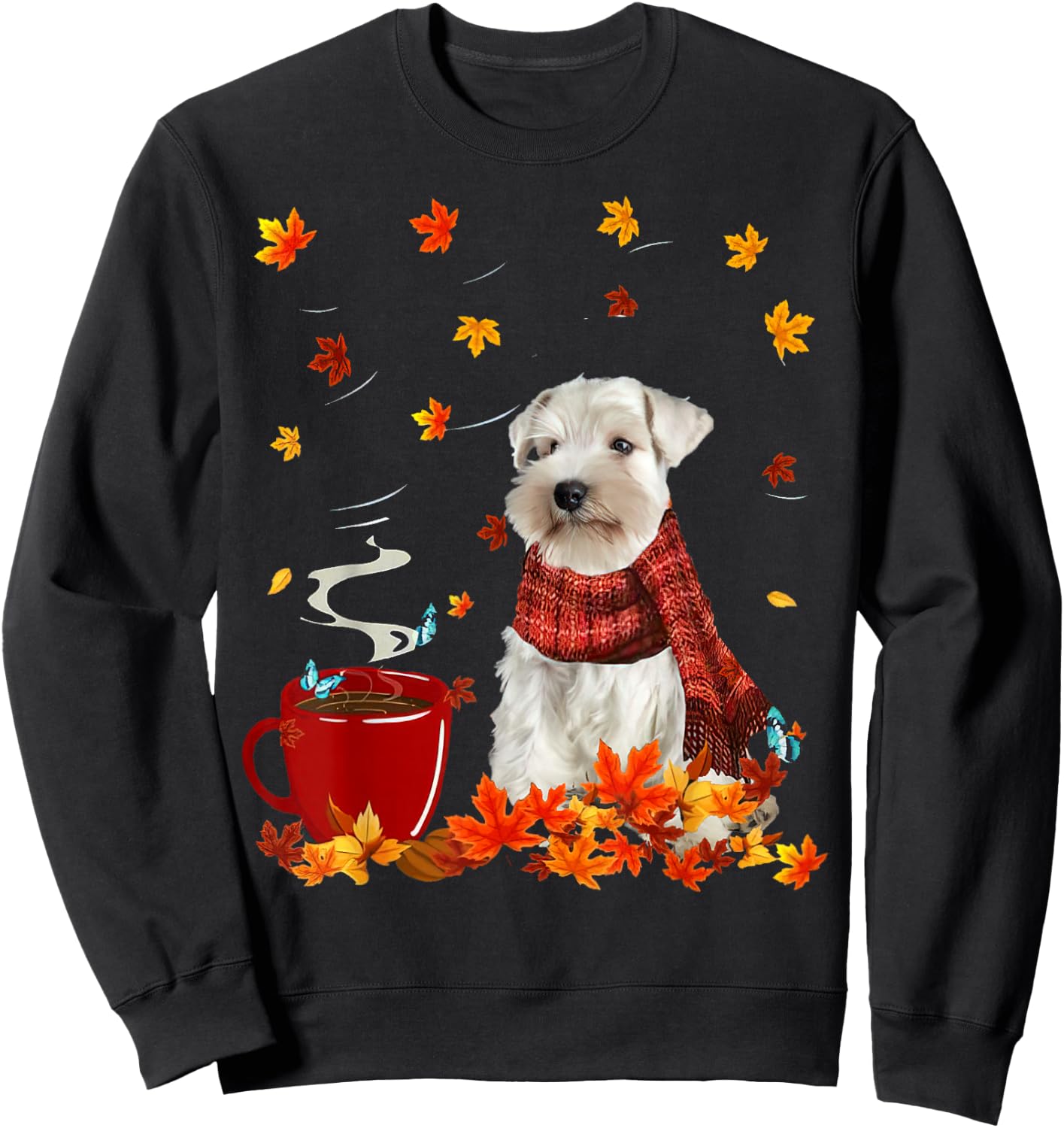 Schnauzer Fall Red Scarf Autumn Leaf For Dog Lover Men Women Sweatshirt - Sweatshirt | Black