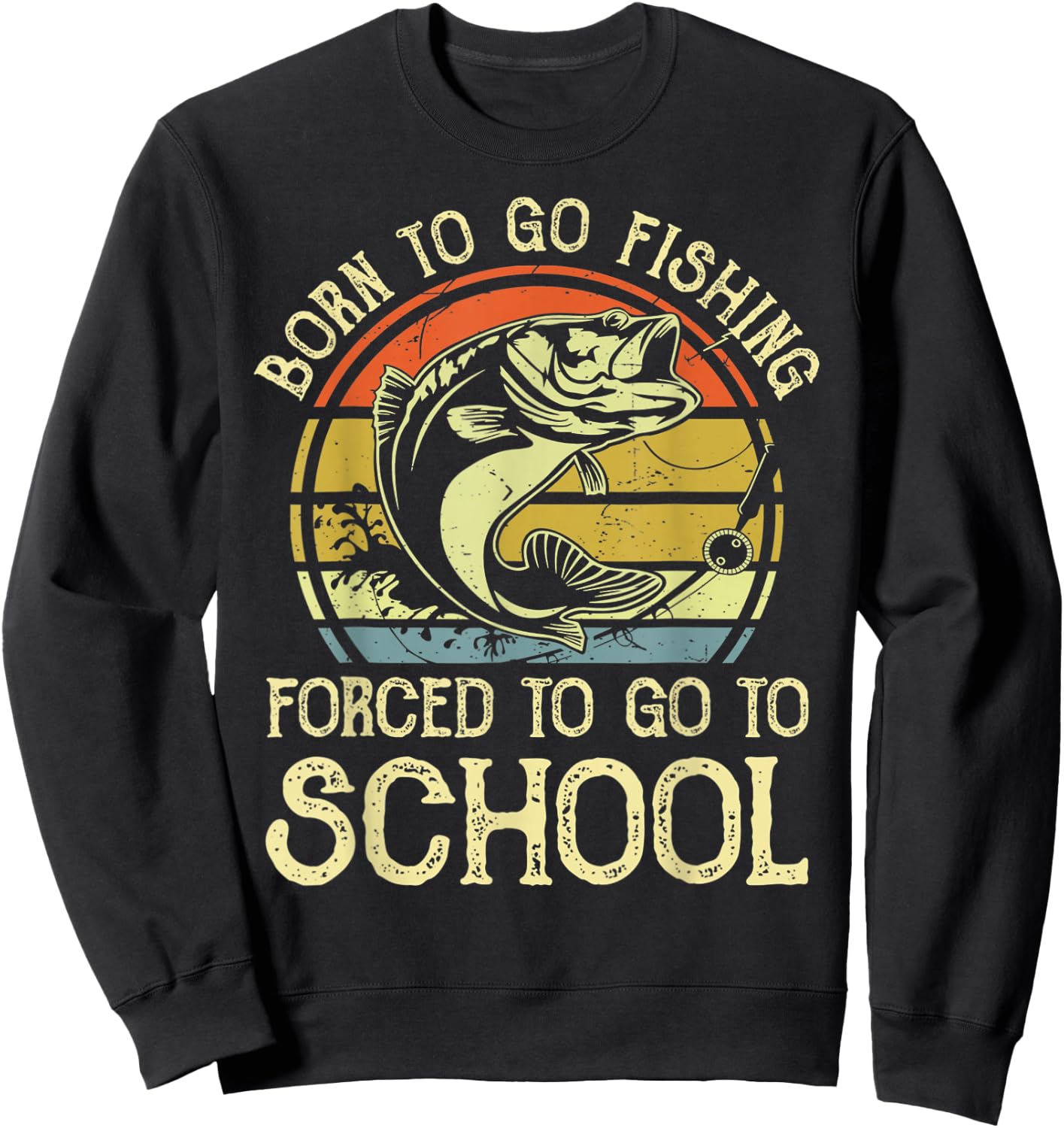Born Fishing Forced To School Funny Bass Fish Fisherman Boys Sweatshirt - Sweatshirt | Black