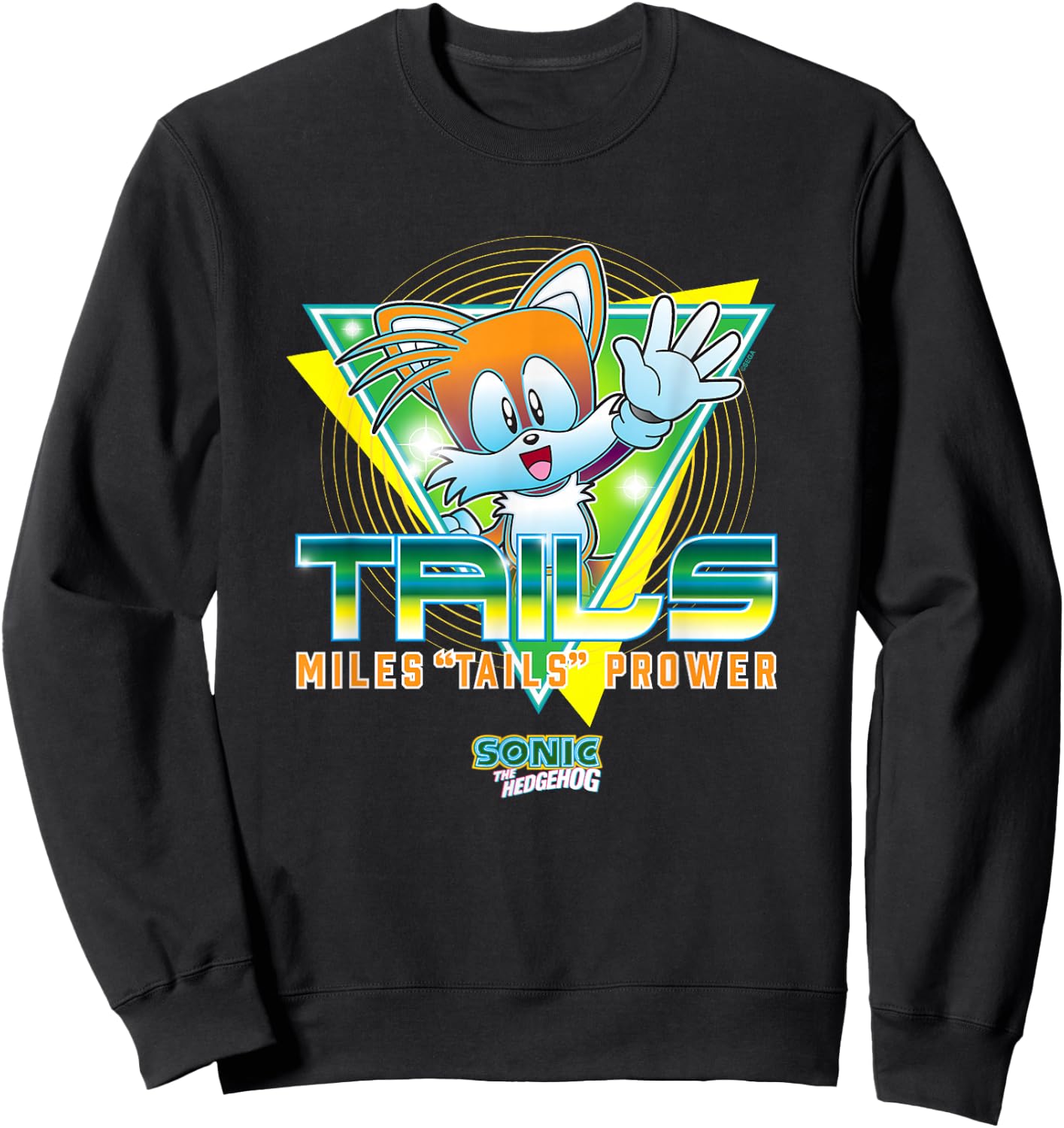 Sonic The Hedgehog Miles Tails Prower Retro Neon Logo Sweatshirt - Sweatshirt | Black
