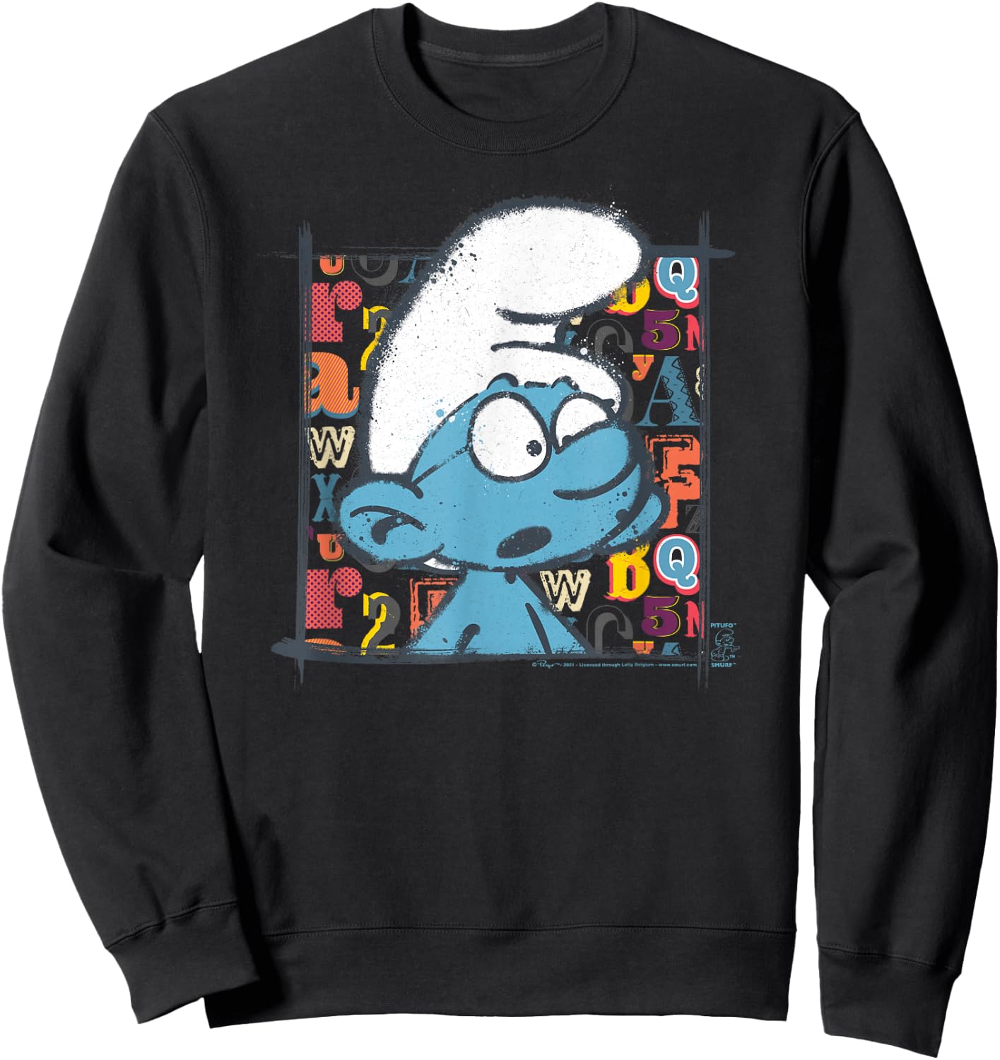 The Smurfs Brainy Alphabet Background Sweatshirt - Sweatshirt | Black