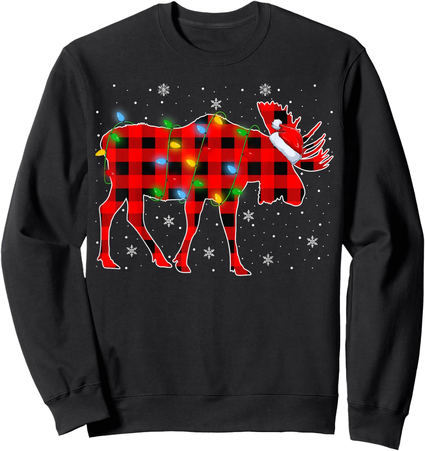 Moose Xmas Lighting Buffalo Plaid Moose Christmas Pajama Sweatshirt - Sweatshirt | Black