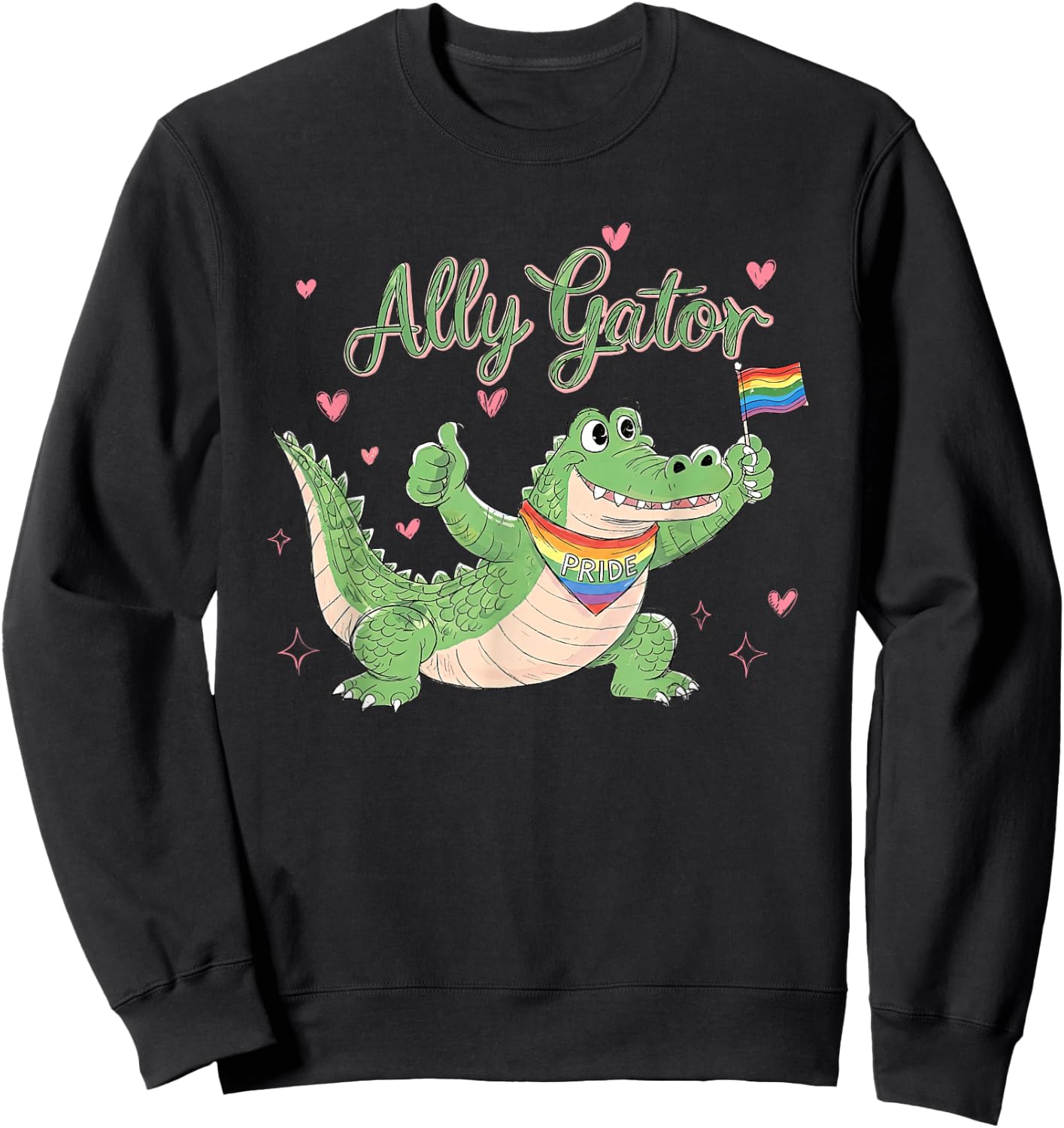 Proud Ally Gator Pride Month LGBTQ Alligator Rainbow Flag Sweatshirt - Sweatshirt | Black