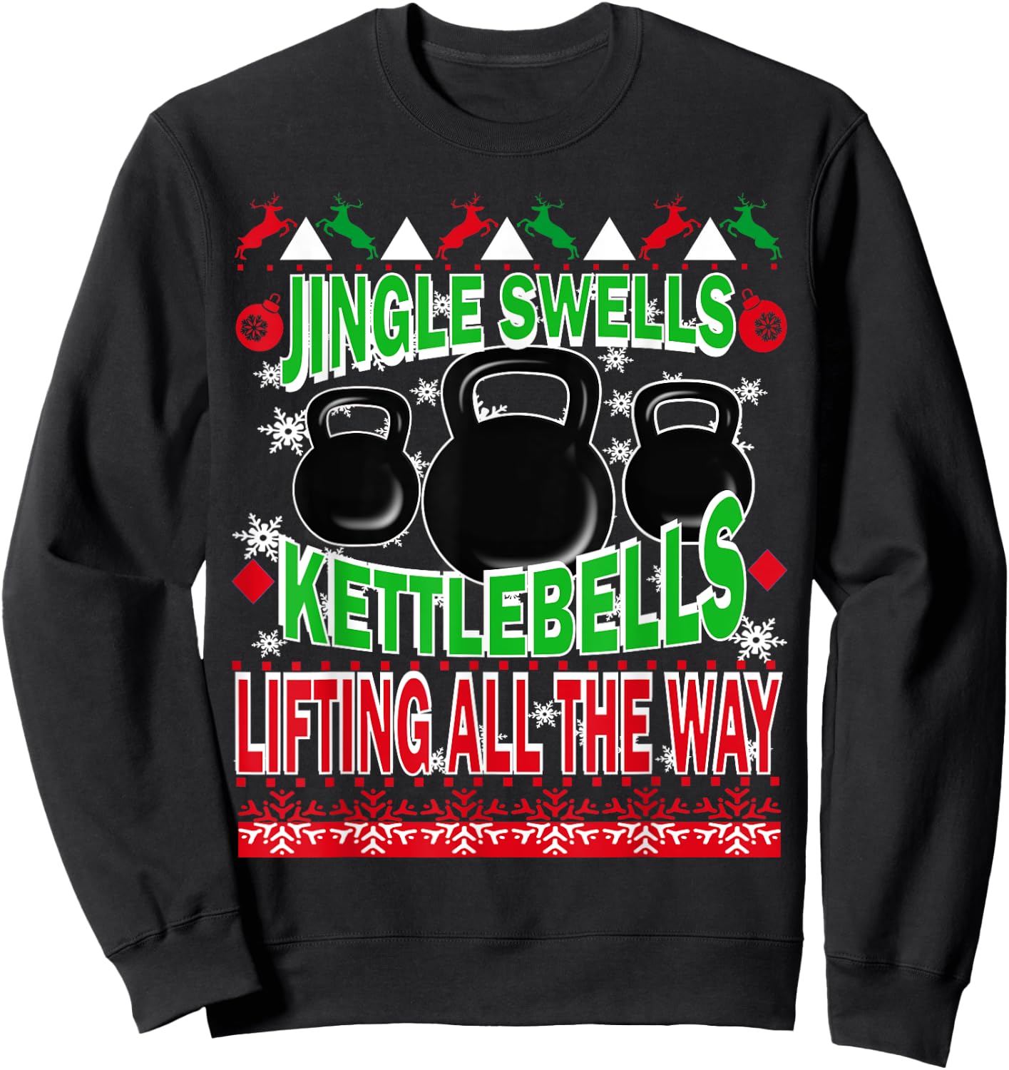 Ugly Christmas Gym Kettlebell Weightlifting Fitness Gift Sweatshirt - Sweatshirt | Black