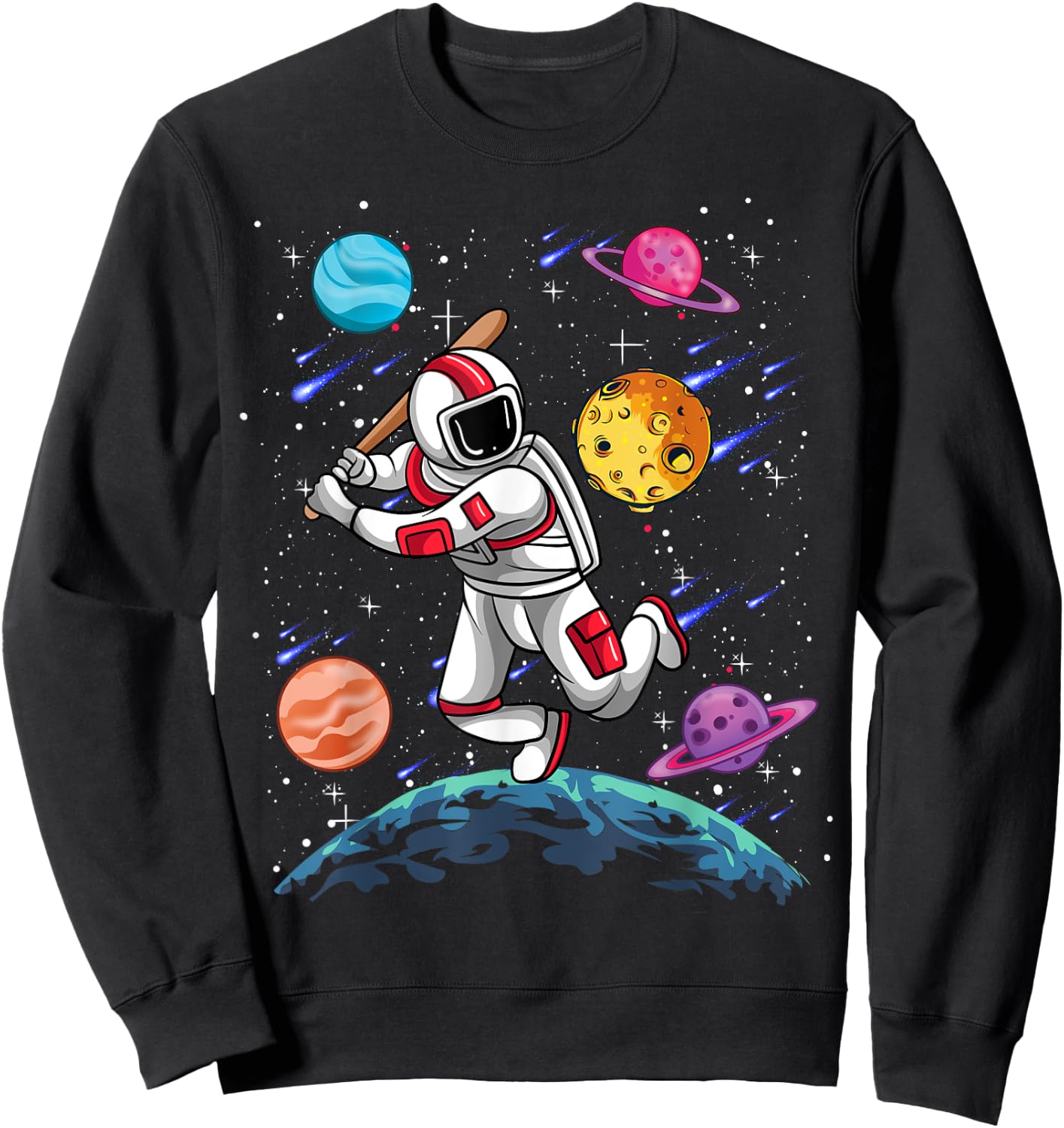 Astronaut Softball Player Sport Galaxy Outer Space Planets Sweatshirt - Sweatshirt | Black