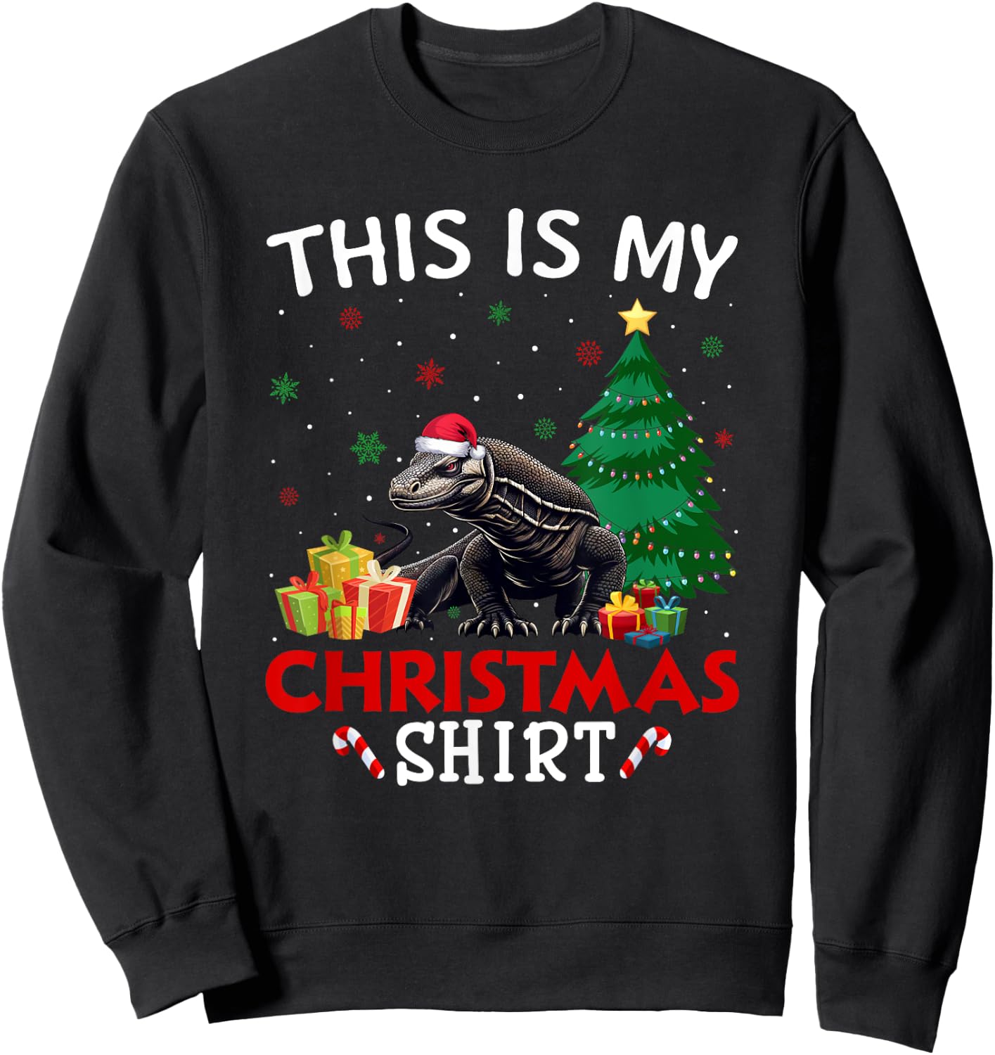 This is My Komodo Dragon Santa Hat Christmas Pajama Sweatshirt - Sweatshirt | Black